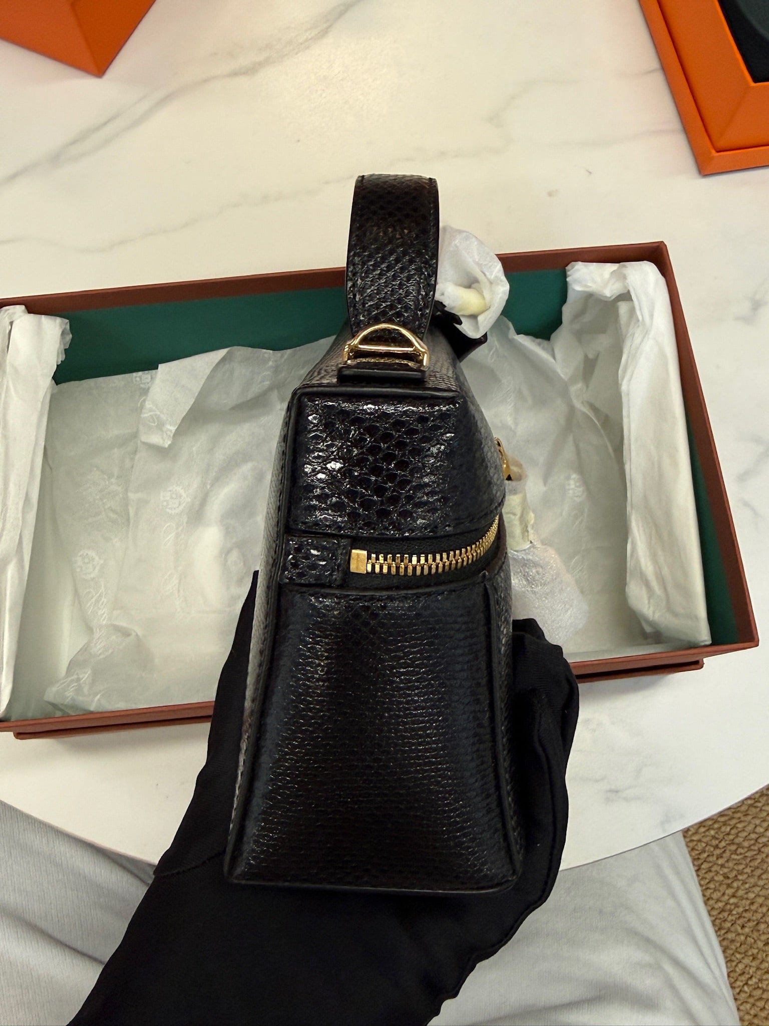 Luxury Promise Loro Piana Water Snake Leather Bag L23 Black – Brand New Full Set