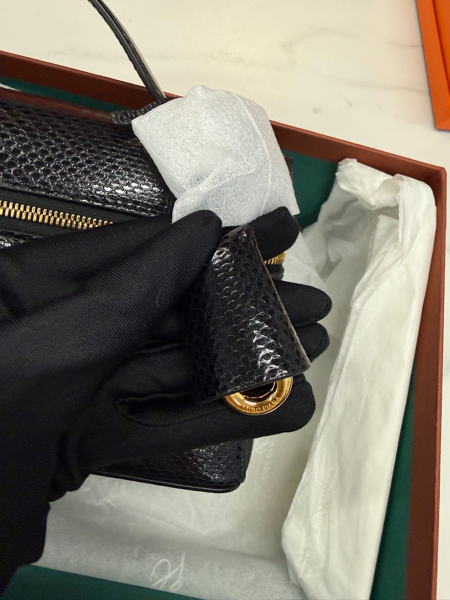 Luxury Promise Loro Piana Water Snake Leather Bag L23 Black – Brand New Full Set
