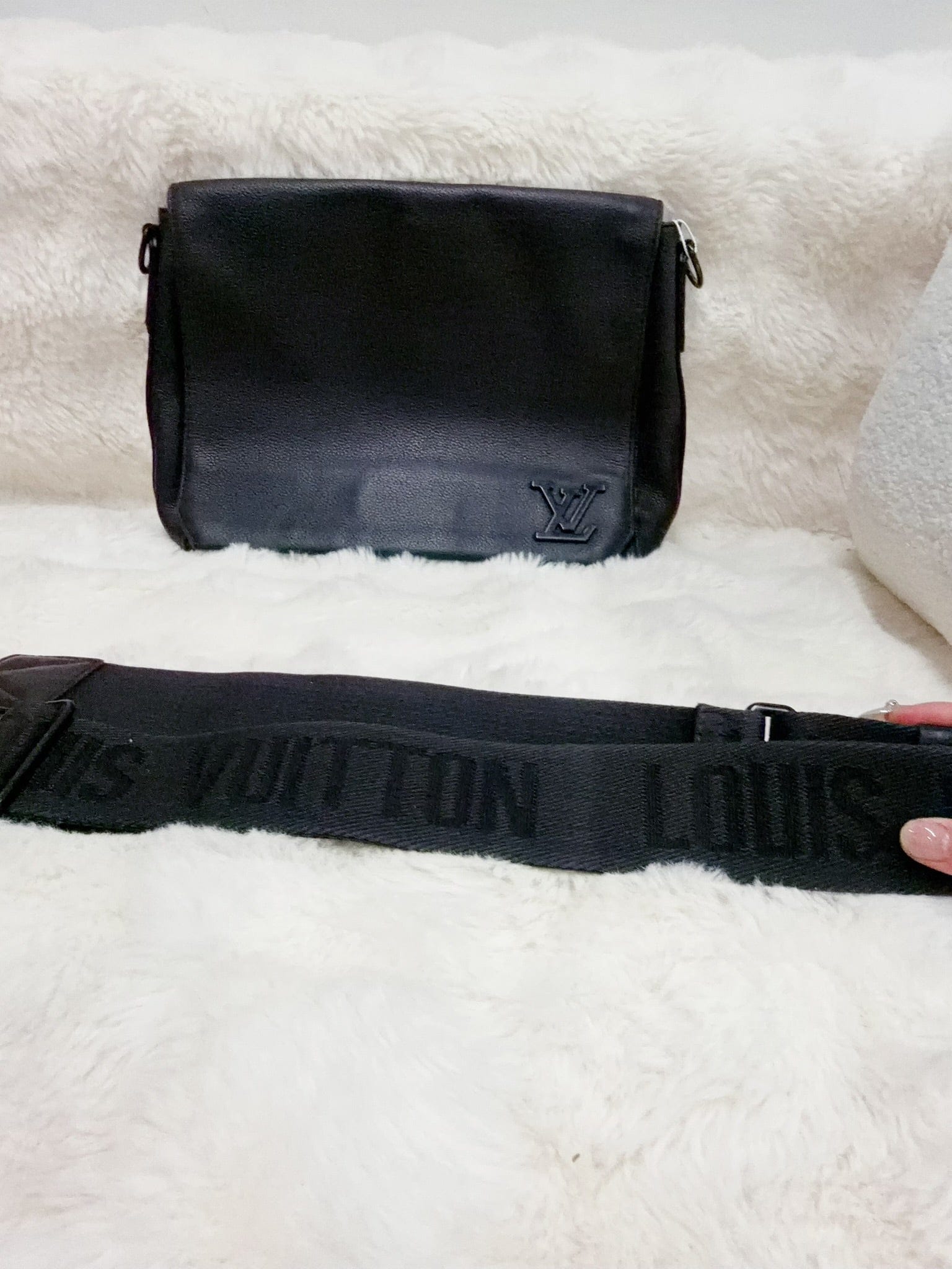 Louis Vuitton Black Leather Messenger Bag