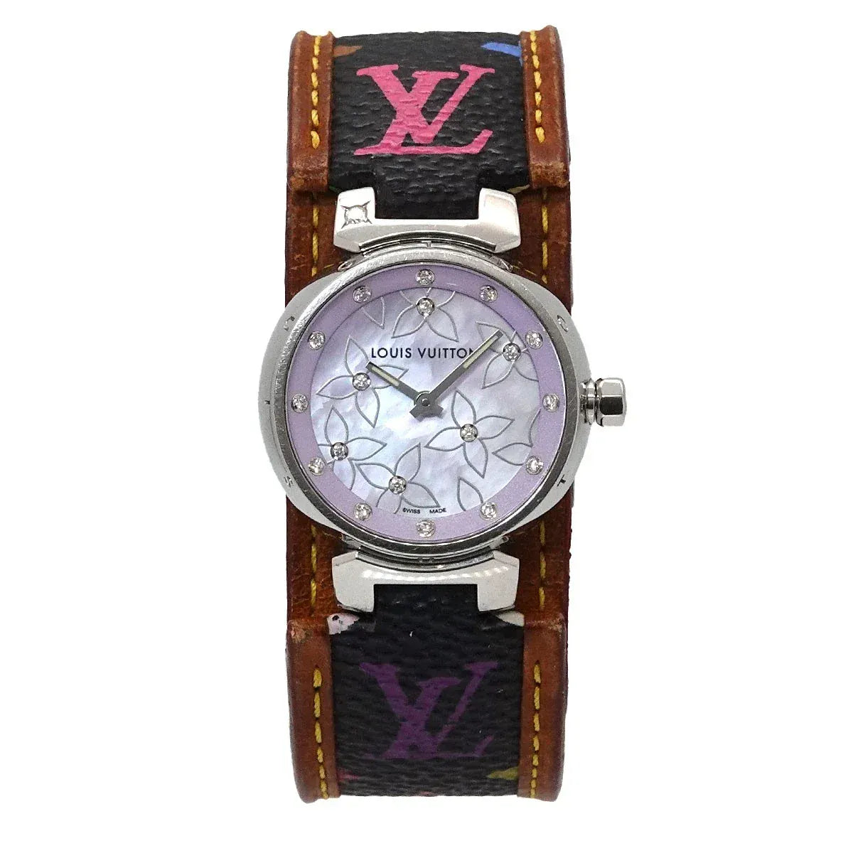 LUXURY PROMISE LOUIS VUITTON Tambour Q1210 Quartz Diamond Purple Shell Dial Ladies 90334937