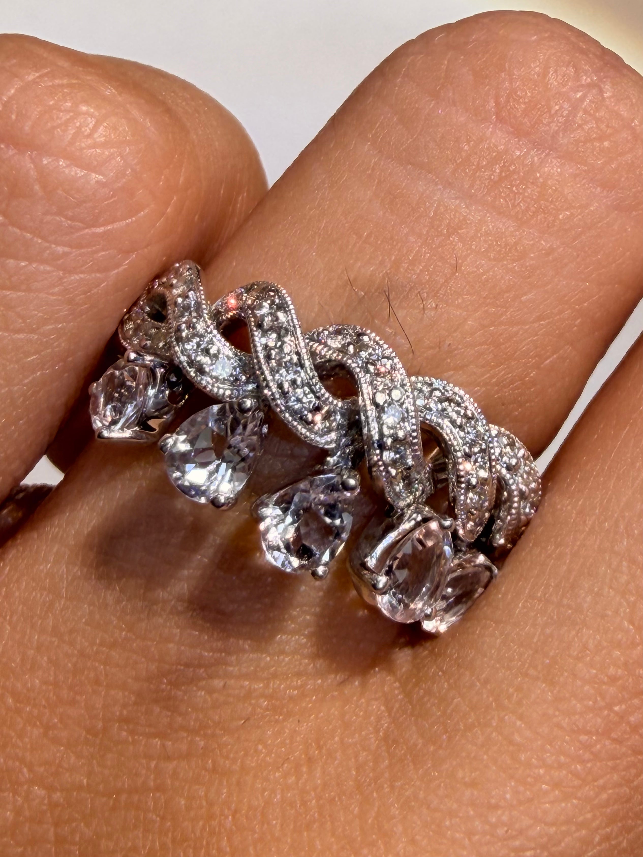 Luxury Promise Morganite & Diamond Band in 18K/Pt900 / M0.90ct / D0.30ct (7.25us) 3134 JJC0507