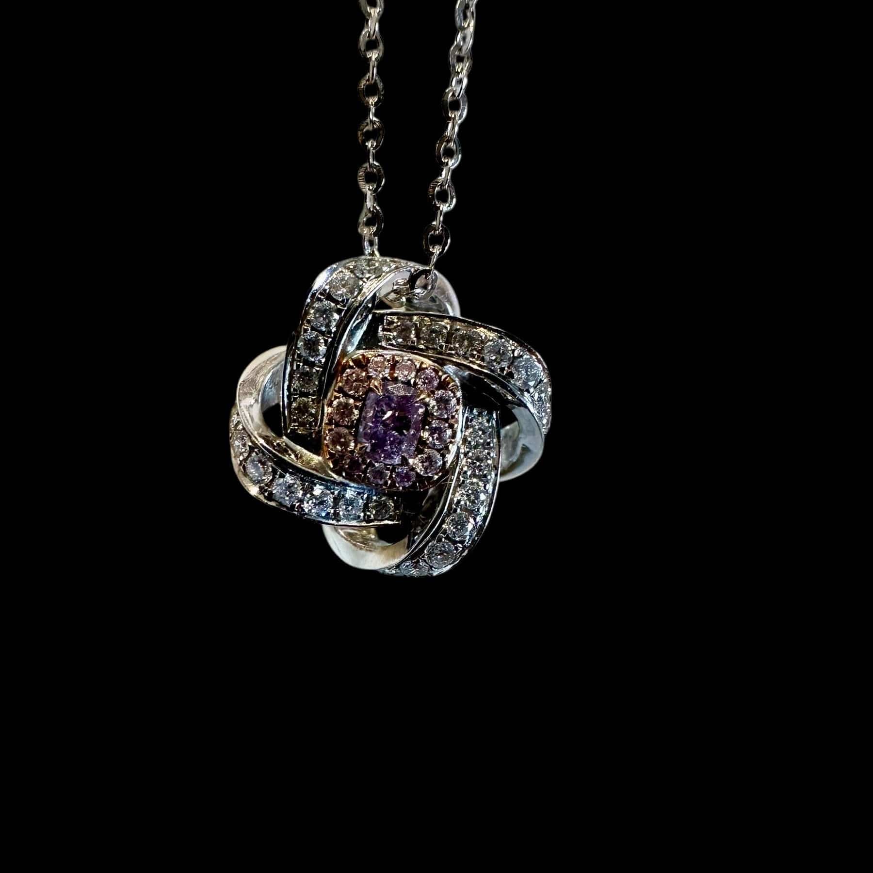 Luxury Promise 0.09ct Pink Diamond with 0.131ct Surround White Diamond Necklace set in 18K White Gold