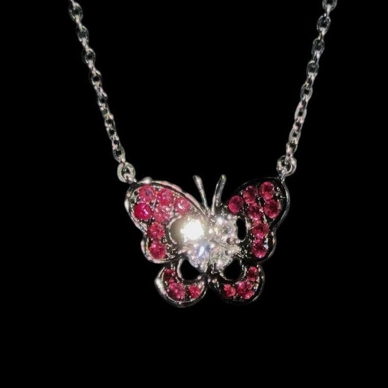 Luxury Promise 0.177ct Natural Ruby & 0.06ct Diamond Butterfly Necklace set in 18K Gold