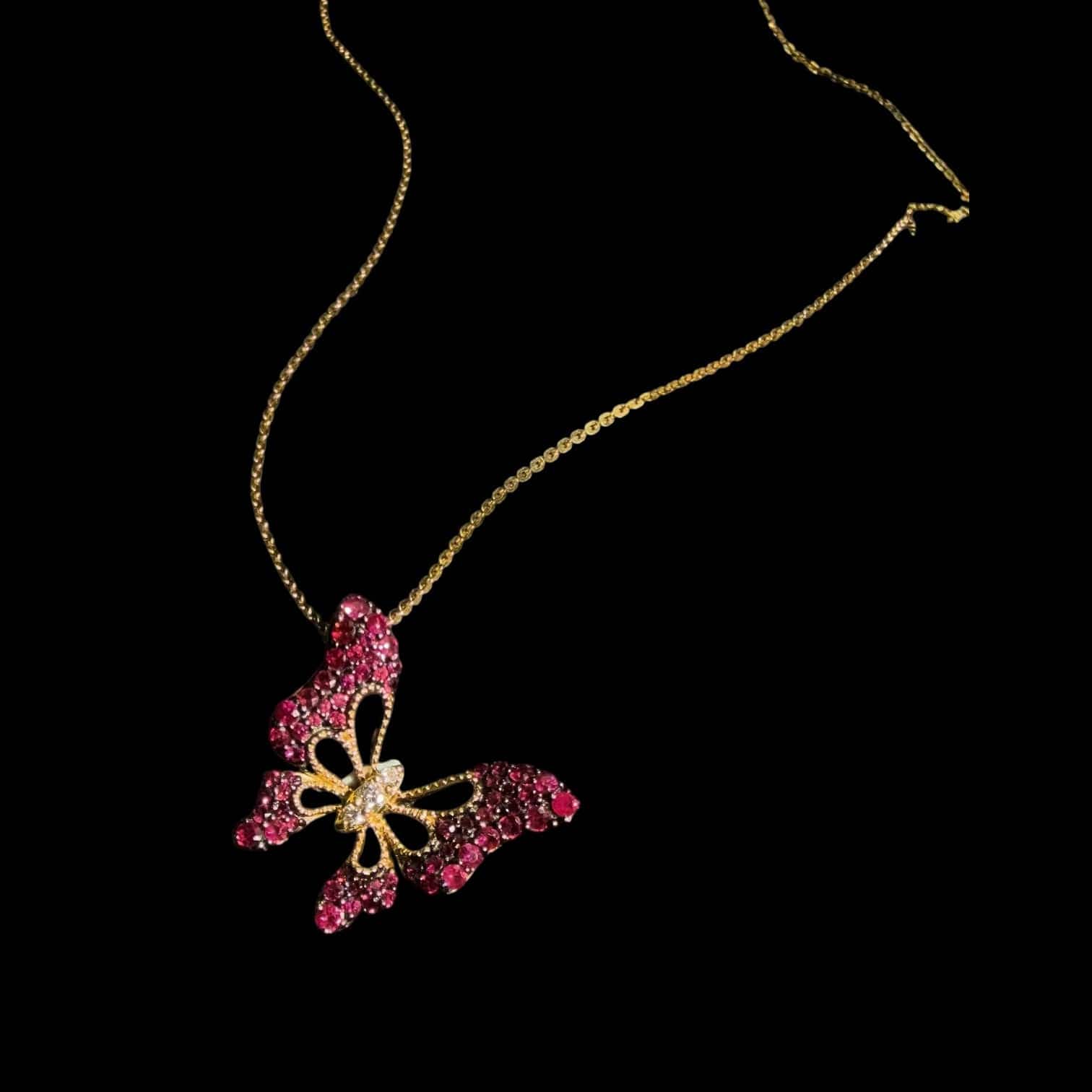 Luxury Promise 0.561ct Natural Ruby & 0.045ct Diamond Butterfly Necklace set in 18K Gold
