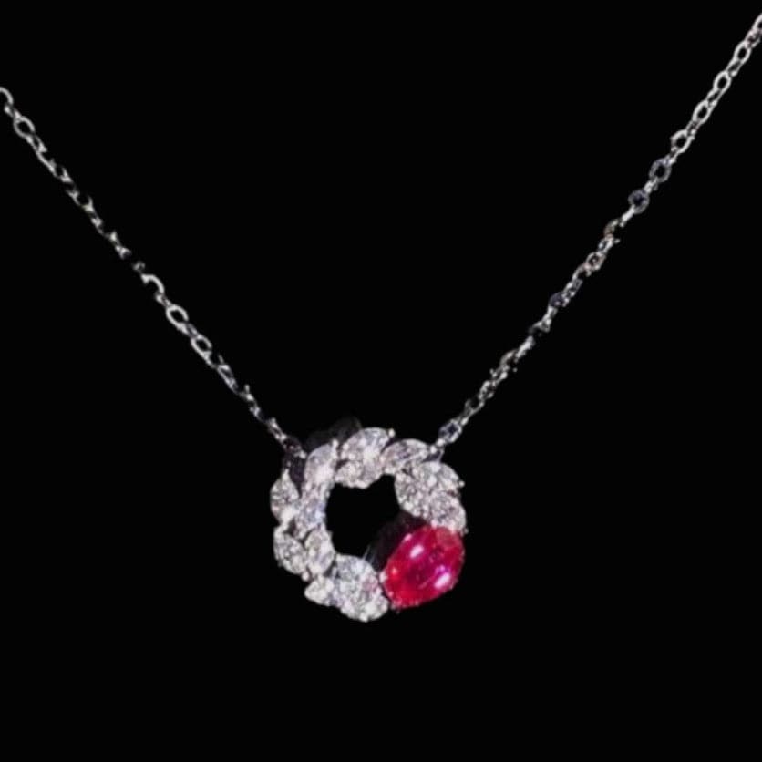 Luxury Promise 0.59ct "Pigeon Blood" Burmese Ruby & 0.56ct Diamond Necklace set in 18K White Gold