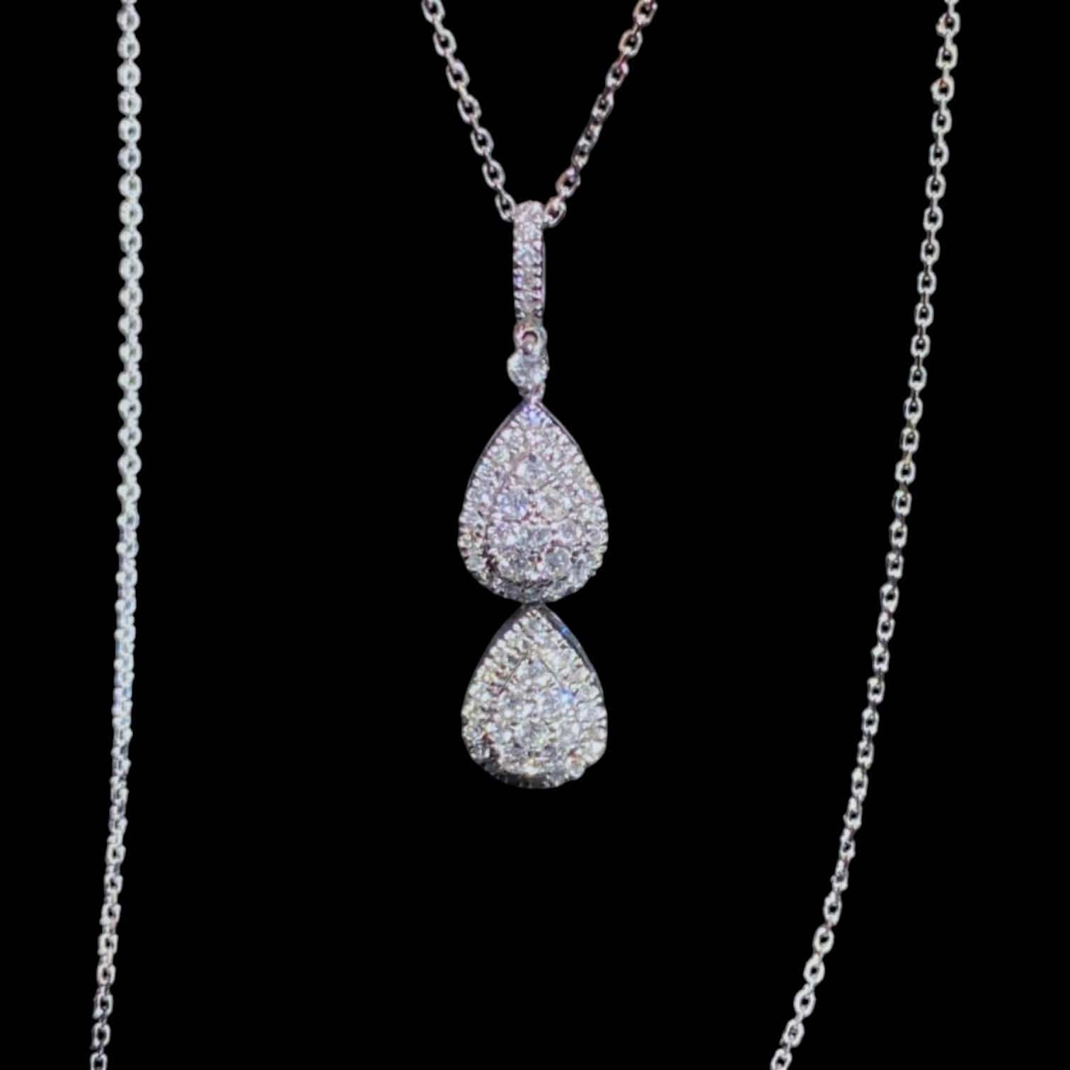 Luxury Promise 0.62ct White Diamond Double Teardrop Shape Necklace set in 18K White Gold