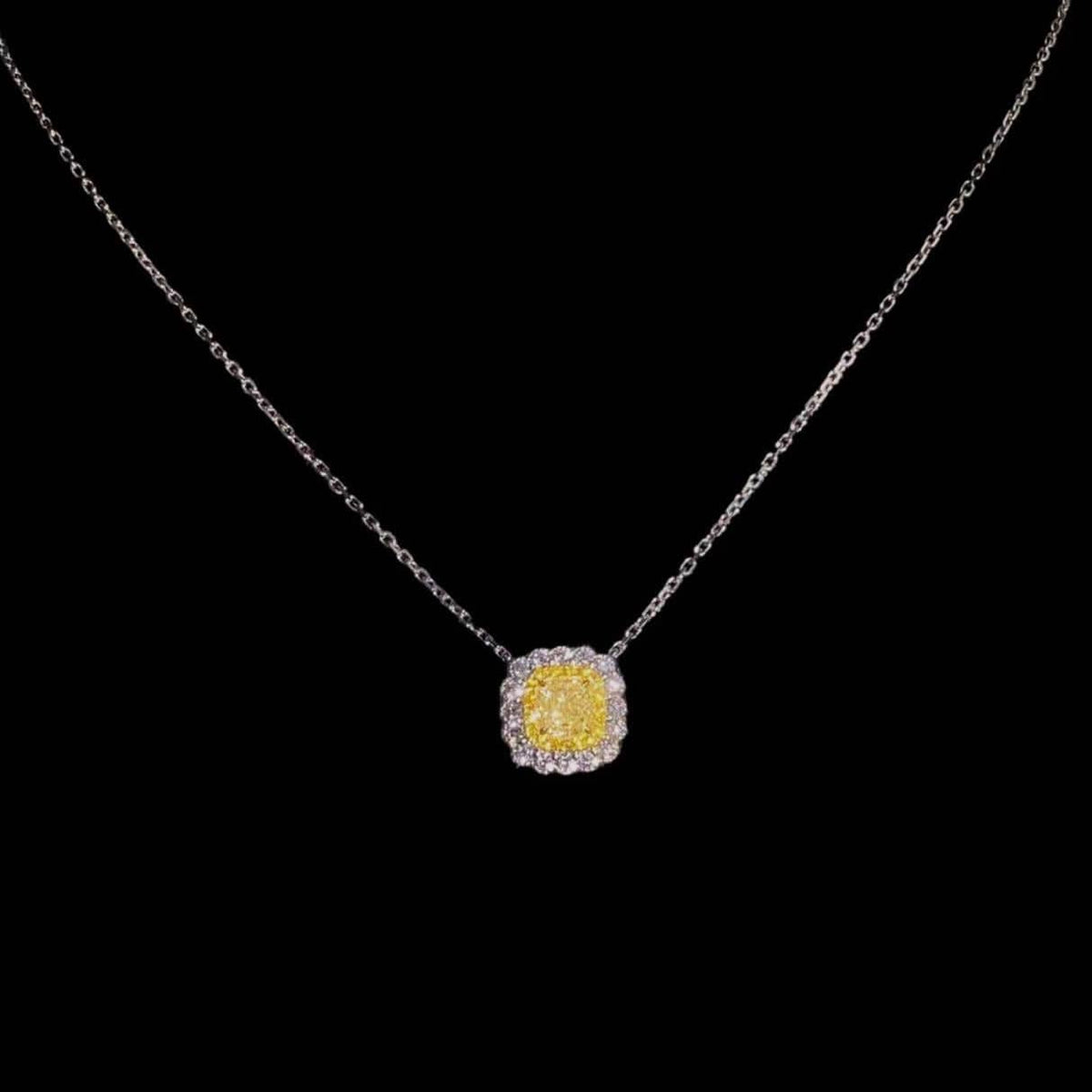 Luxury Promise 0.72ct Yellow Diamond with 0.347ct White Diamond Pendant Necklace set in 18K White Gold