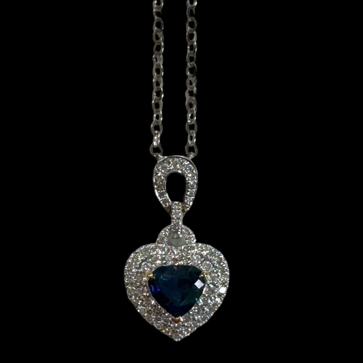 Luxury Promise 1.01ct "Royal Blue" Heart Sapphire & Diamond Necklace