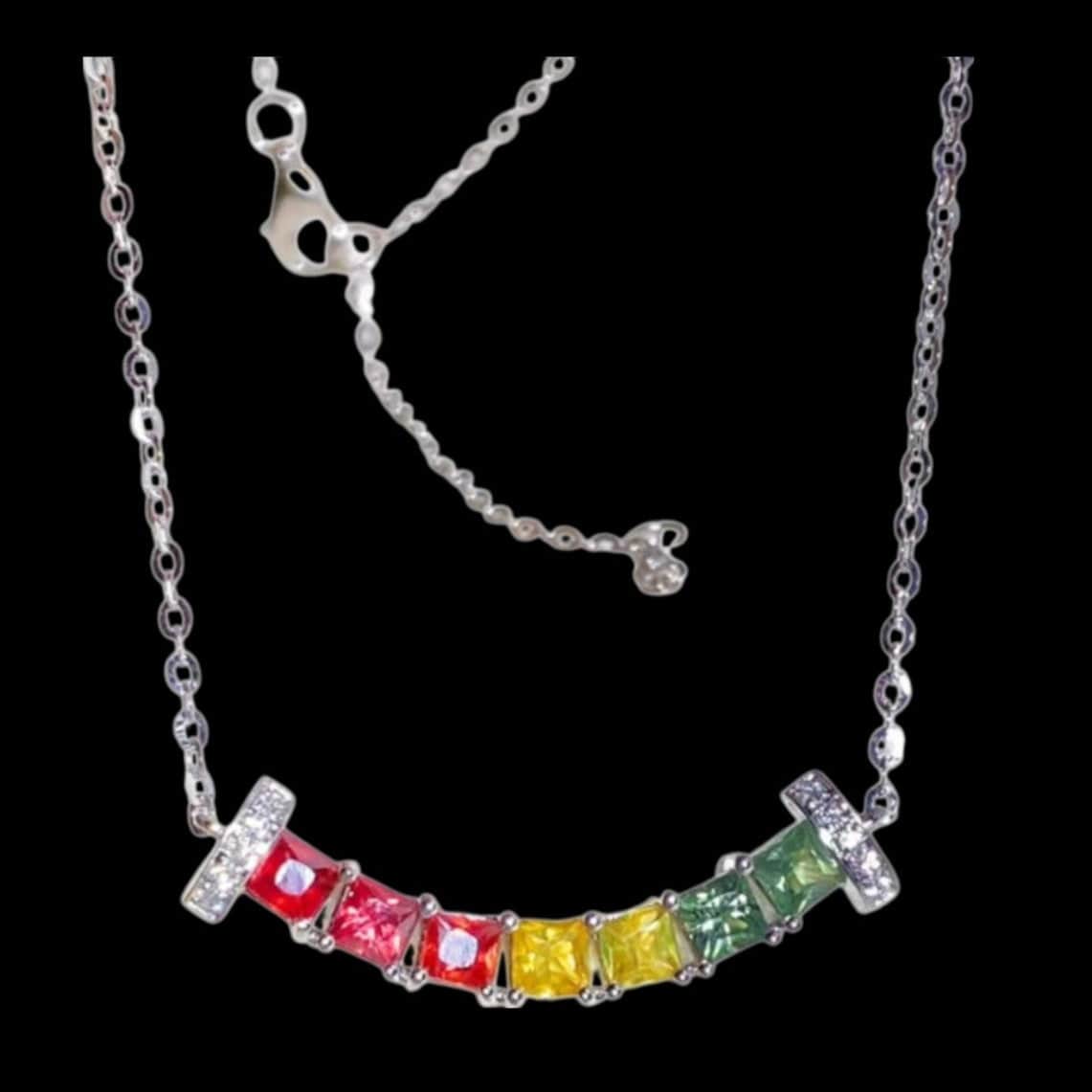 Luxury Promise 1.28ct Colorful Sapphire & 0.06ct Diamond Necklace set in 18K White Gold