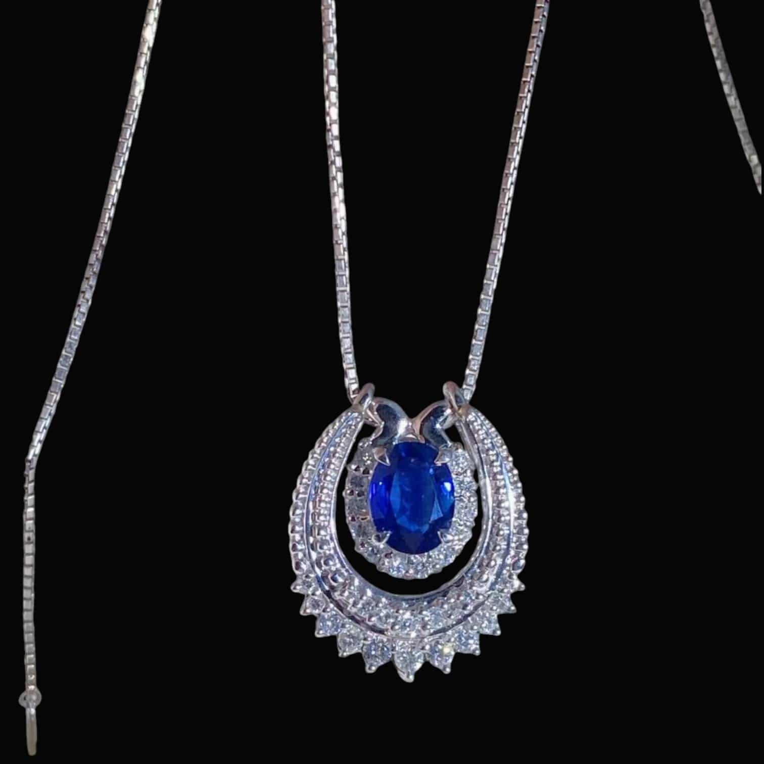 Luxury Promise 1.48ct 'Royal Blue' Sapphire & 0.52ct Diamond Necklace set in Platinum