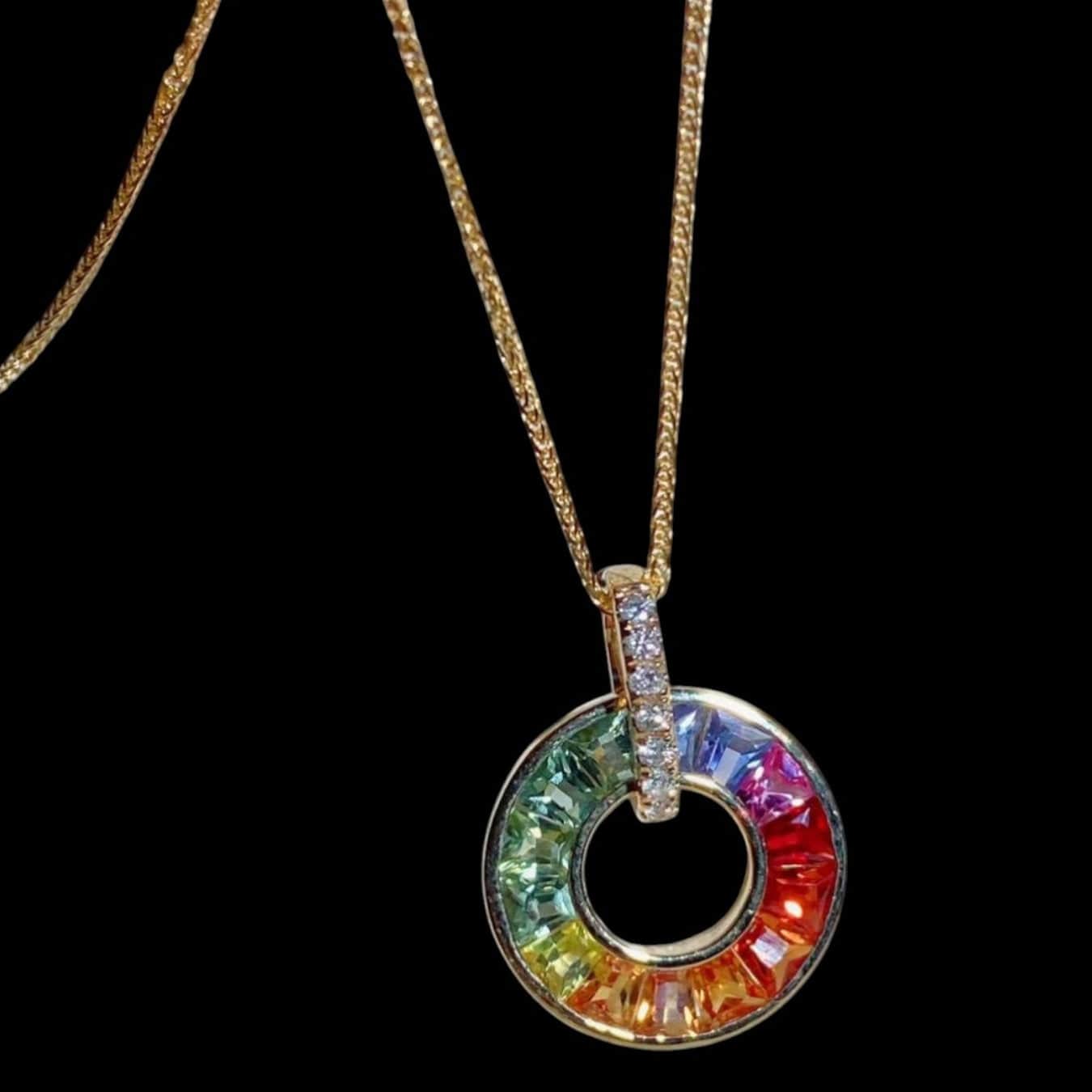 Luxury Promise 1.60ct Multi Sapphire & 0.07ct Diamond Necklace set in 18K Yellow Gold