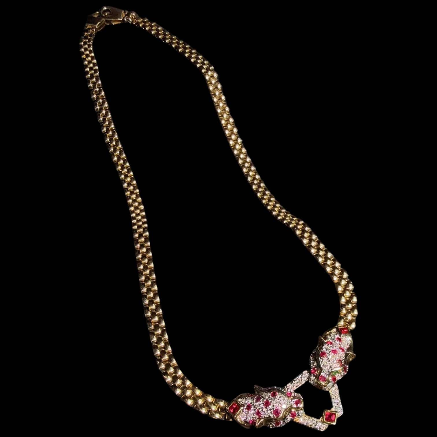 Luxury Promise 1.75ct Natural "Pigeon Blood" Ruby & 0.58ct Diamond Panther Necklace set in 18K Yellow Gold