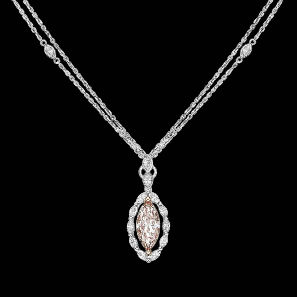 Luxury Promise 2.73ct Marquise Diamond Necklace with a GIA 1.70ct Centre Diamond set in 18K Gold