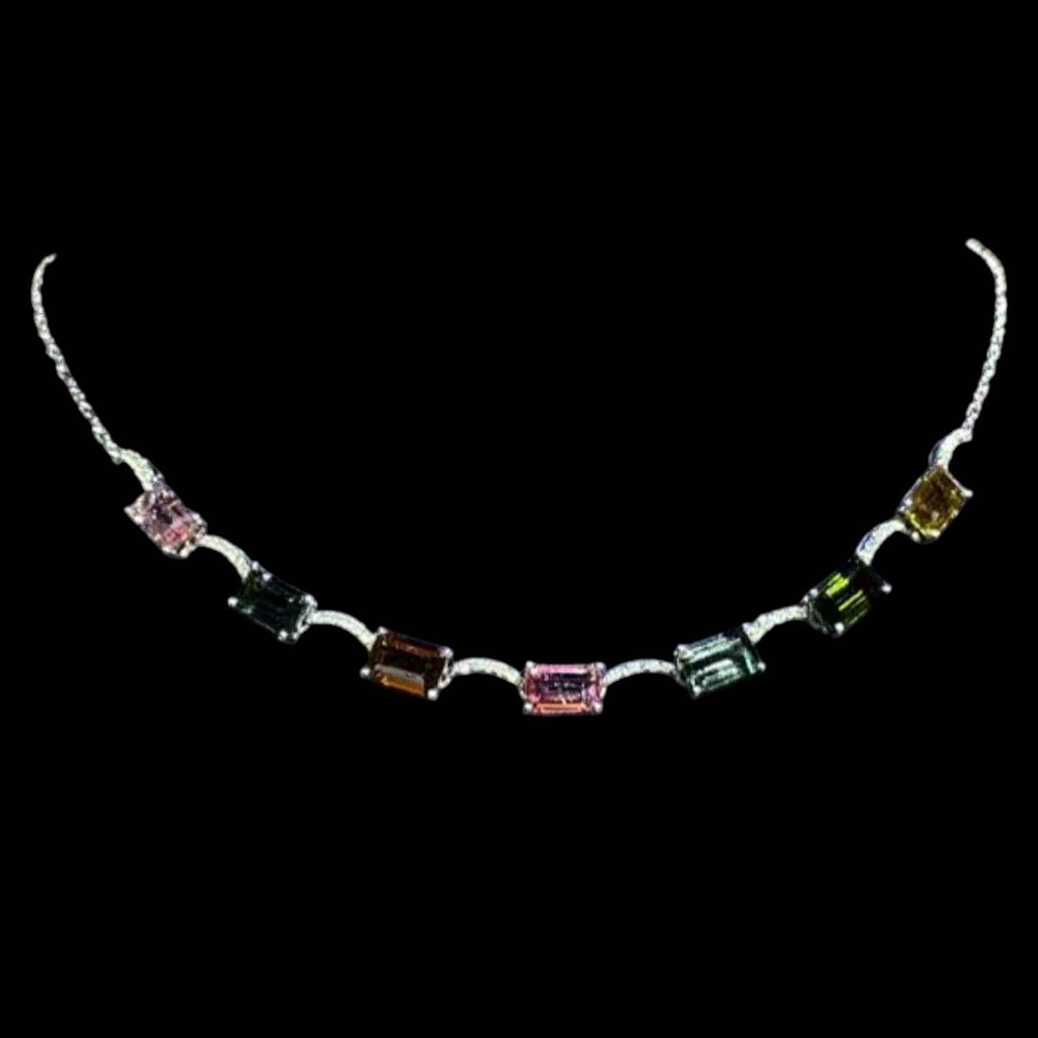 Luxury Promise 3.15ct Multi-Coloured Tourmaline & 0.17ct White Diamond Necklace set in 18K