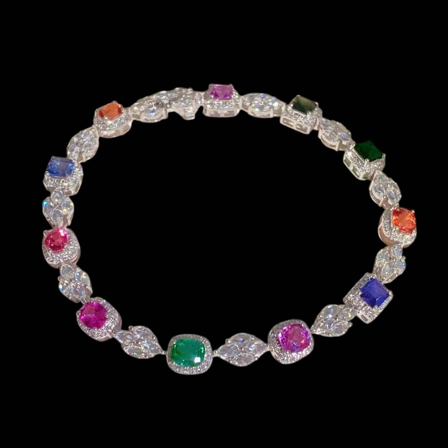 Luxury Promise 4.92ct Multi Gems with 0.768ct White Diamonds & 2.35ct White Sapphires Bracelet set in 18K White Gold