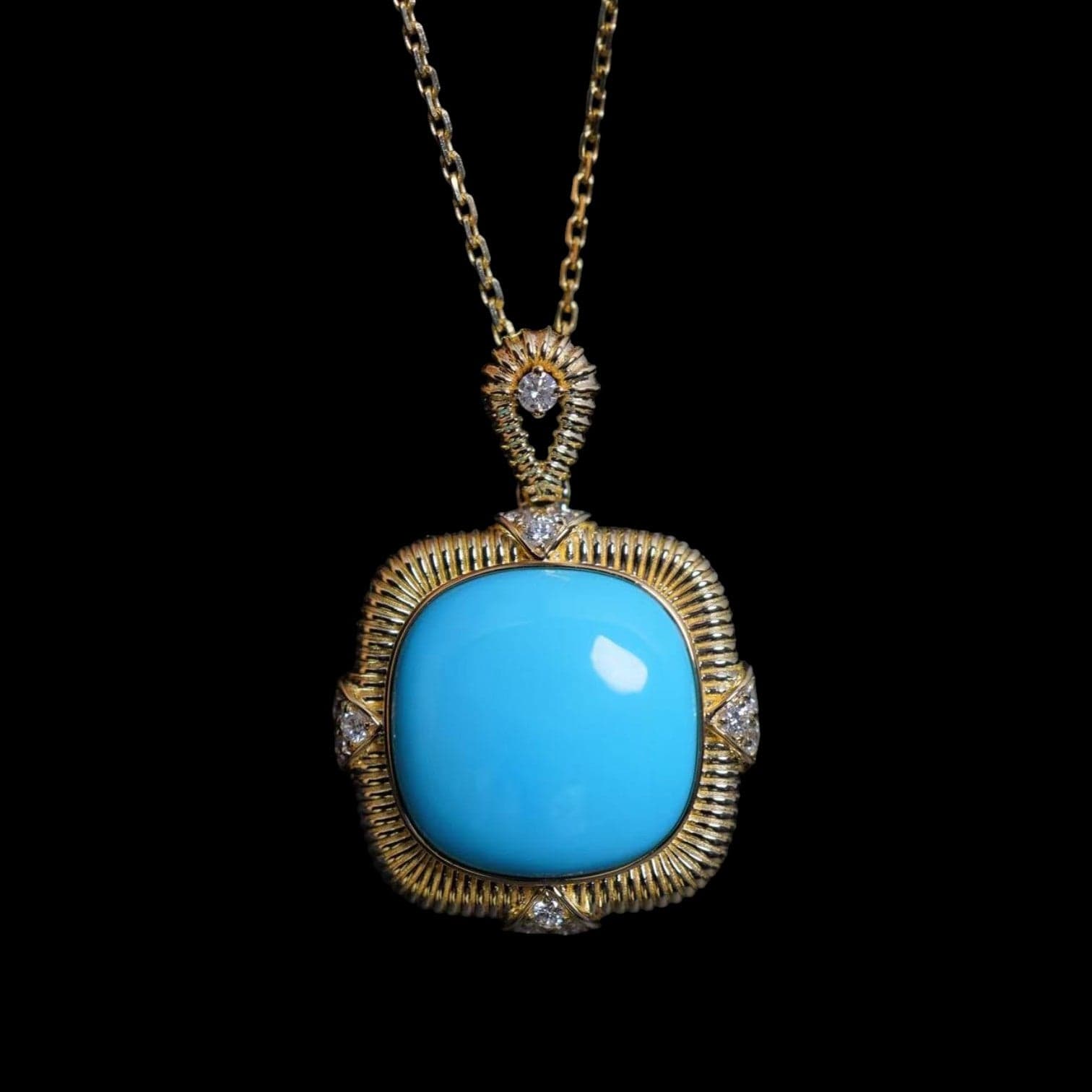 Luxury Promise 7.14ct Untreated Natural Turquoise & 0.21ct Diamond Necklace set in 18K Gold