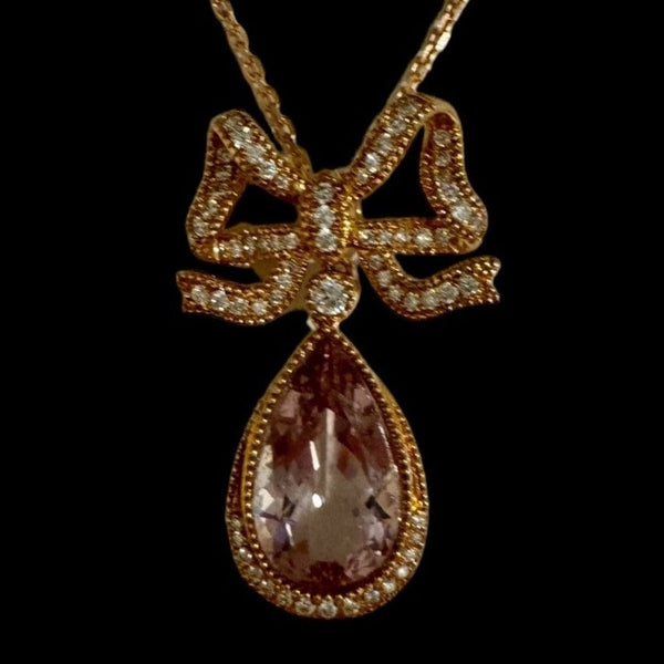 Luxury Promise "Cherry Blossom" Morganite & Diamond Pendant Necklace