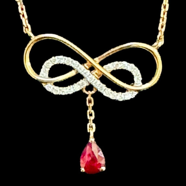 Luxury Promise Pear Drop Ruby & Diamond Necklace set in 18K Rose Gold