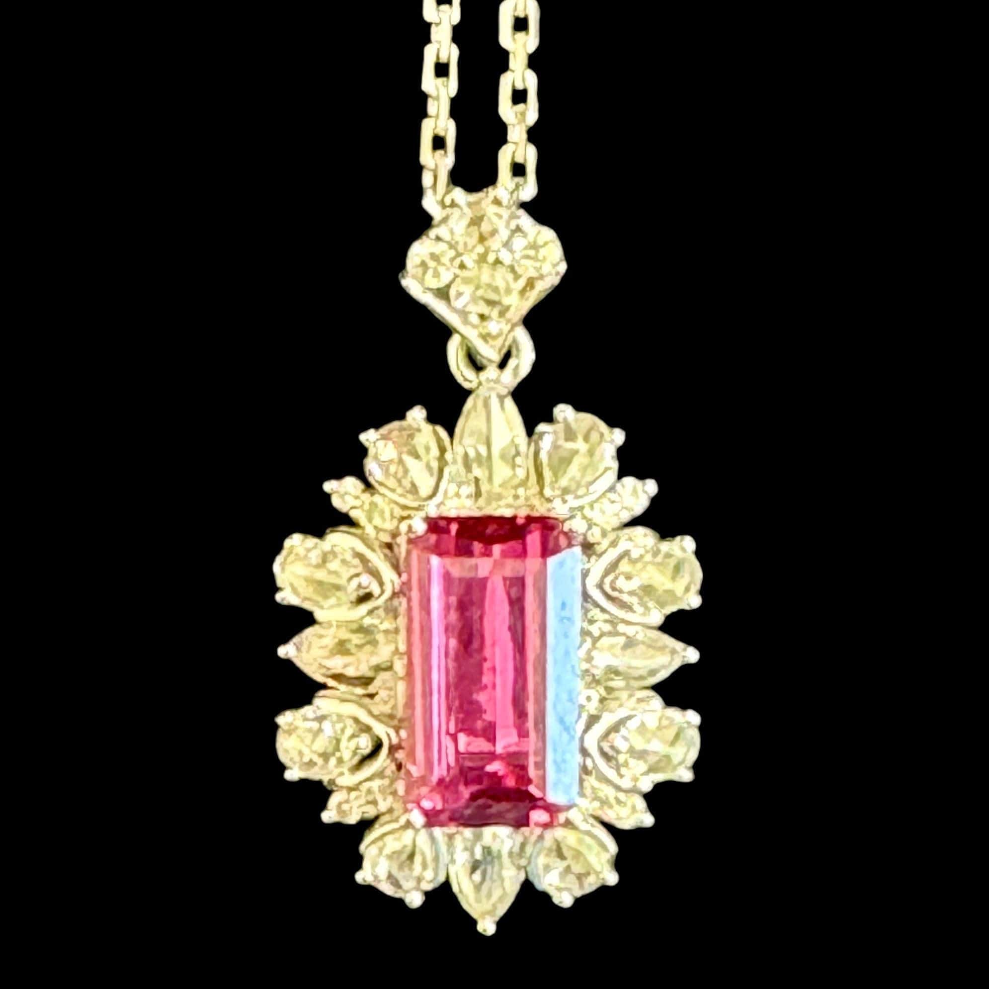 Luxury Promise Pink Sapphire with surrounding White Diamond Necklace