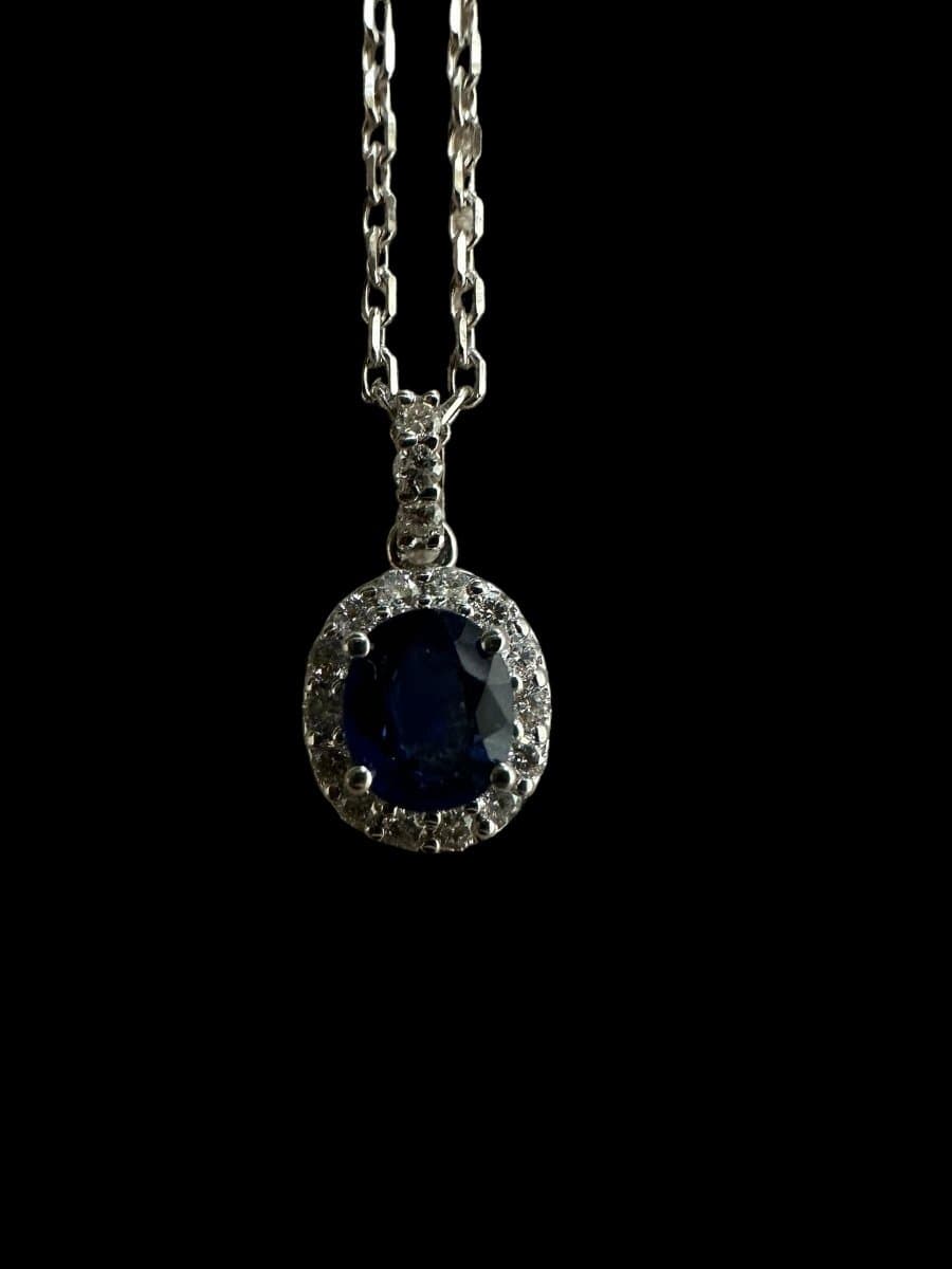 "Royal Blue" Sapphire & Diamond Pendant in 18K White Gold