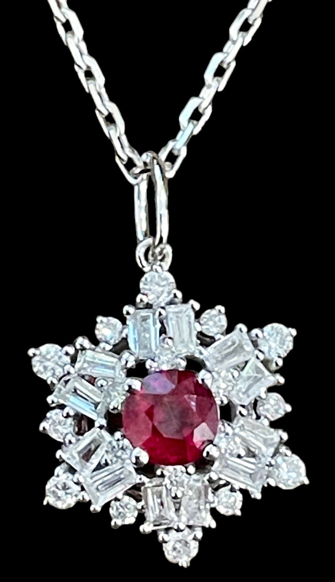 Luxury Promise Ruby and Diamond Snowflake Pendant Necklace