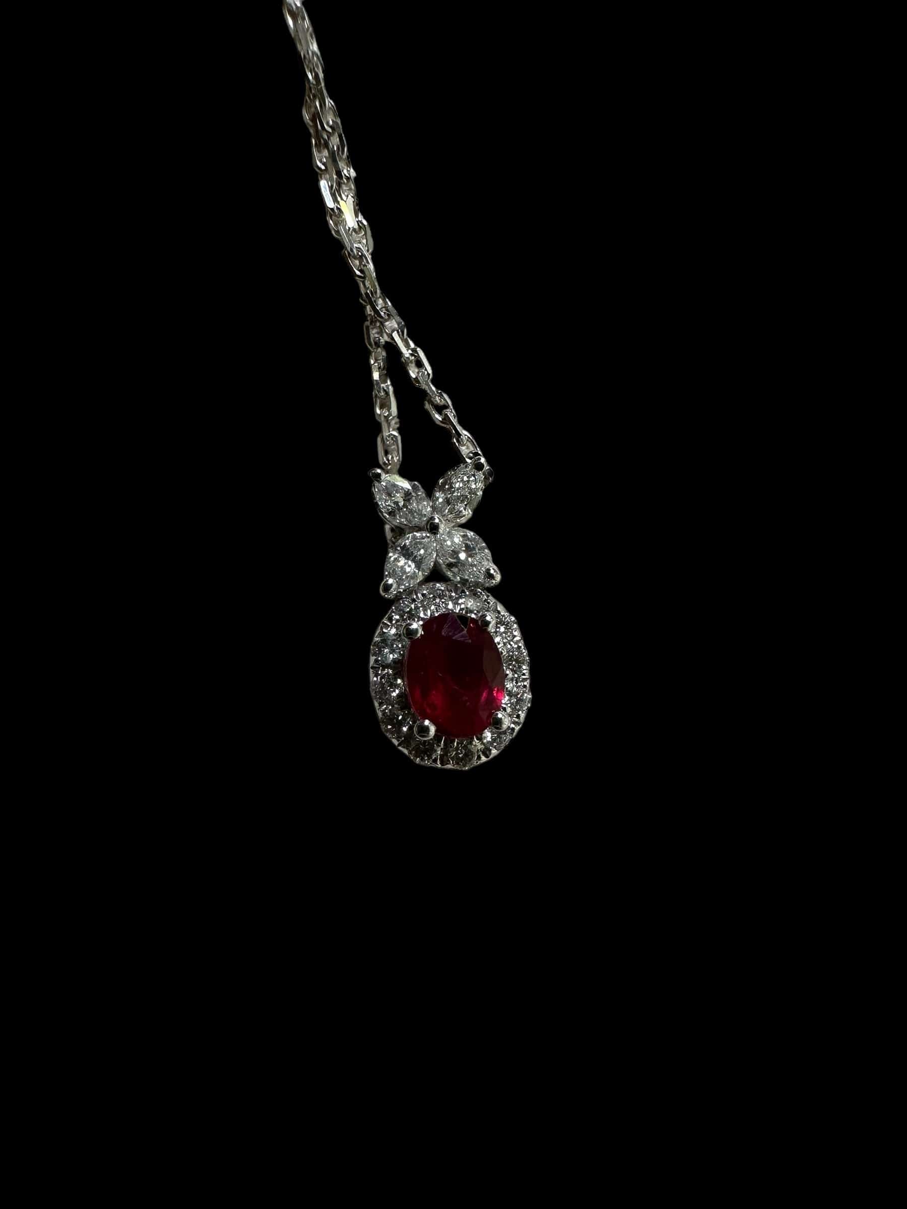 Luxury Promise Ruby & Marquise Cut Diamond Pendant set in 18K White Gold