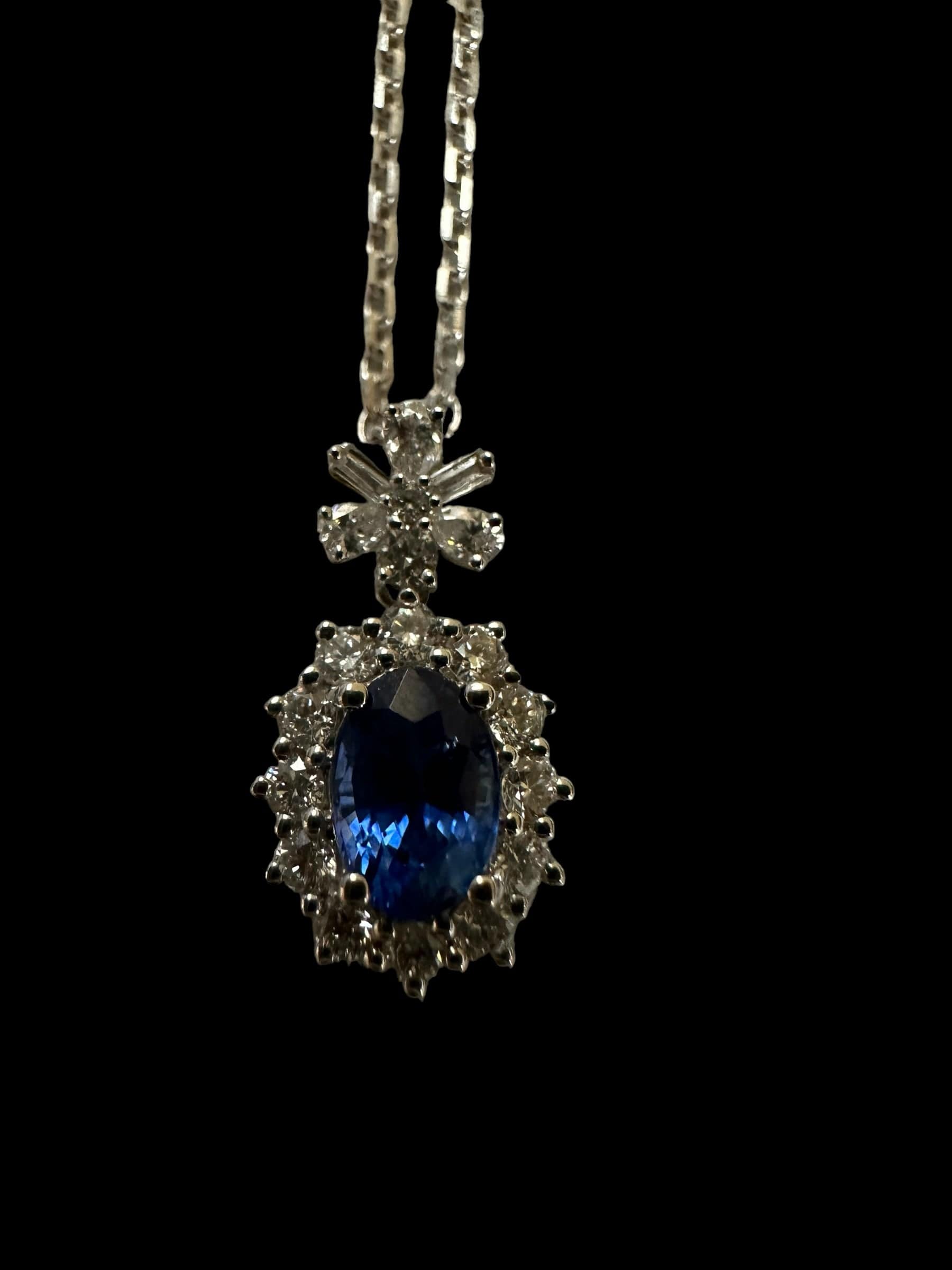 Luxury Promise Sapphire & Diamond Necklace set in 18K White Gold