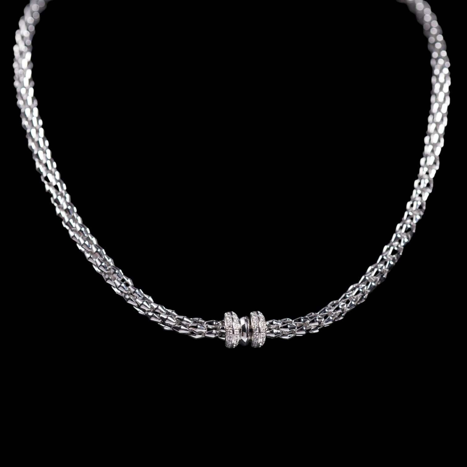 Luxury Promise Silver 925 Rhombus-shaped Three-ring Necklace, Made in Italy 6mm 28g