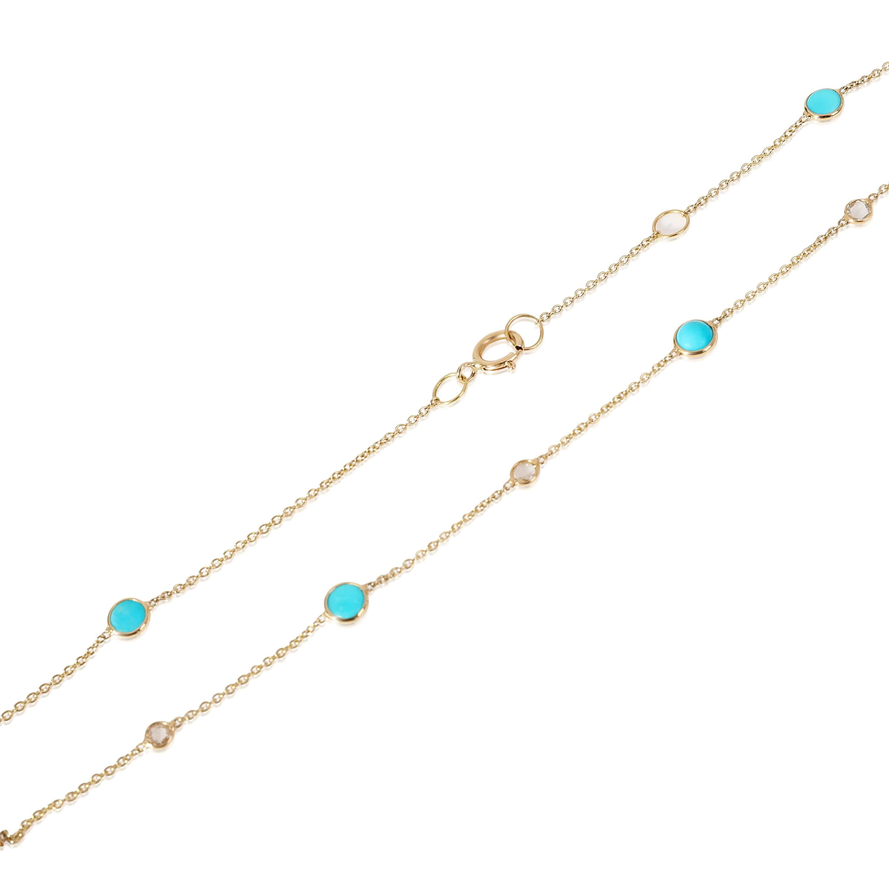 Luxury Promise Turquoise Diamond Station Necklace in 18k Yellow Gold 0.09 CTW