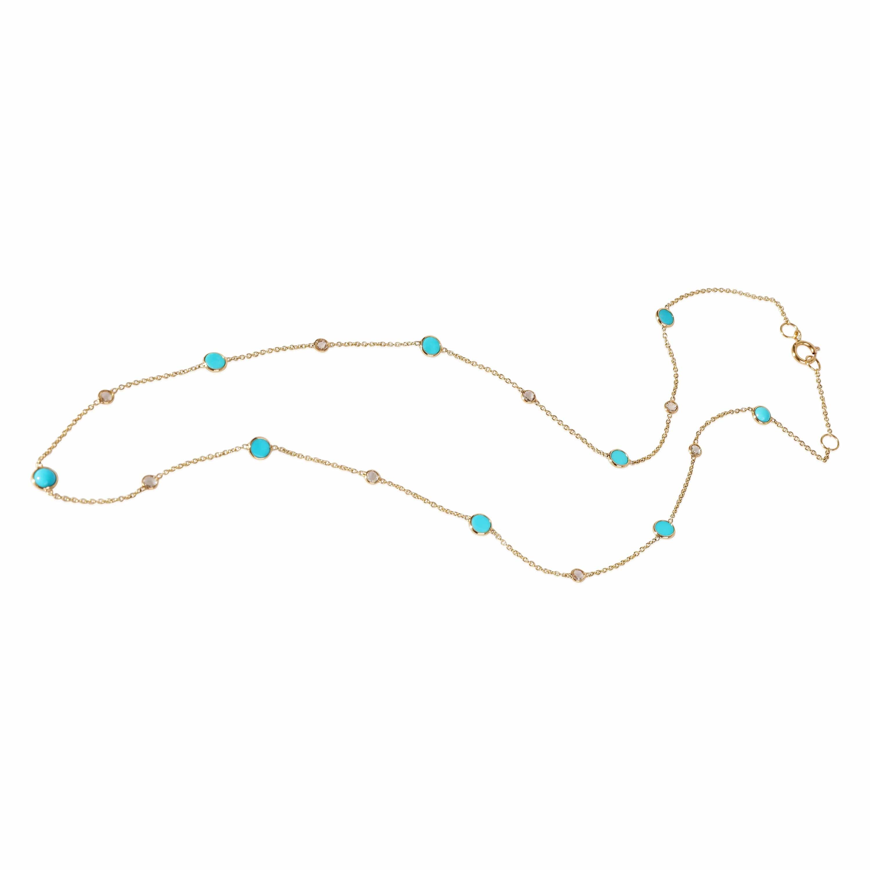 Luxury Promise Turquoise Diamond Station Necklace in 18k Yellow Gold 0.09 CTW