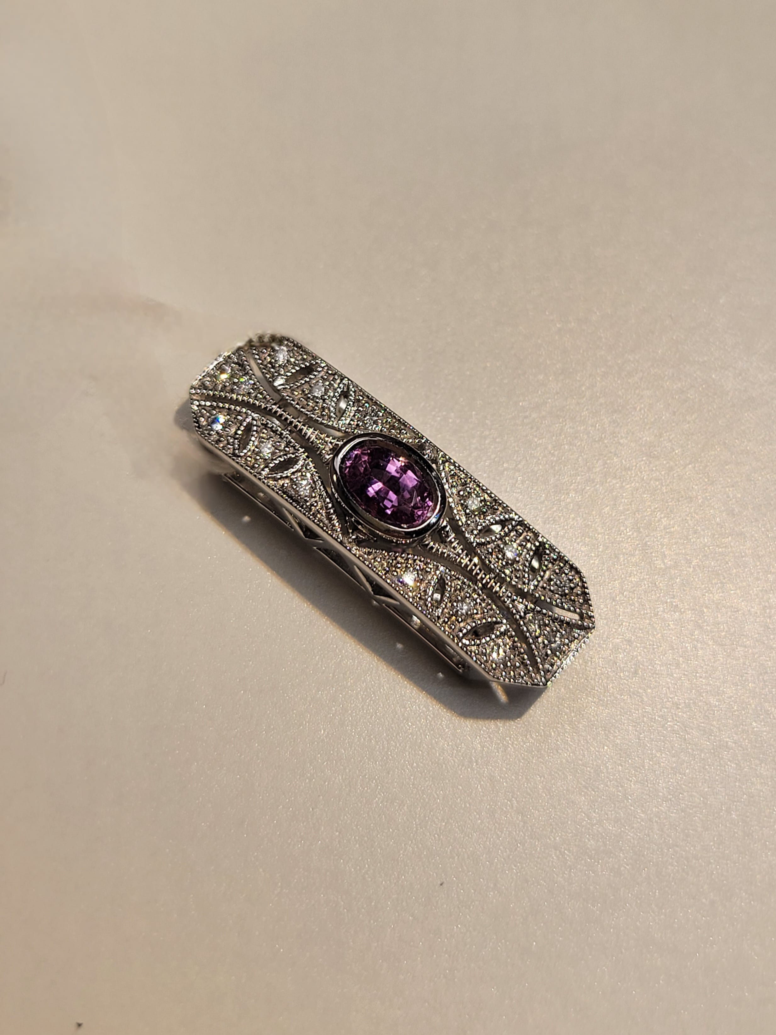 Luxury Promise Pink Sapphire Brooch in 18K / S0.65ct / D0.13ct XBSB JJC0574