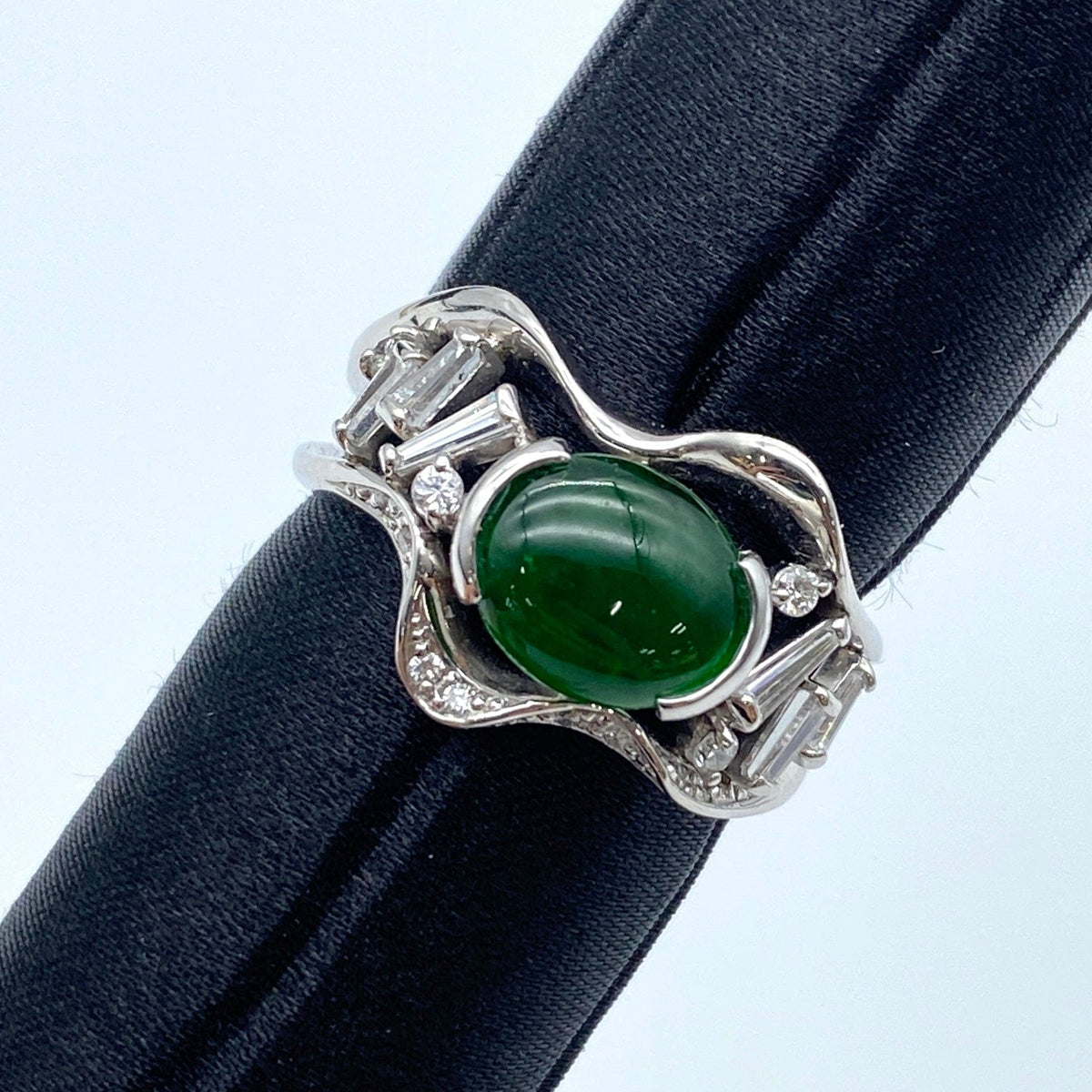 LUXURY PROMISE Pt900 Jade Ring JD D0.38 D0.04 US6.25 58810