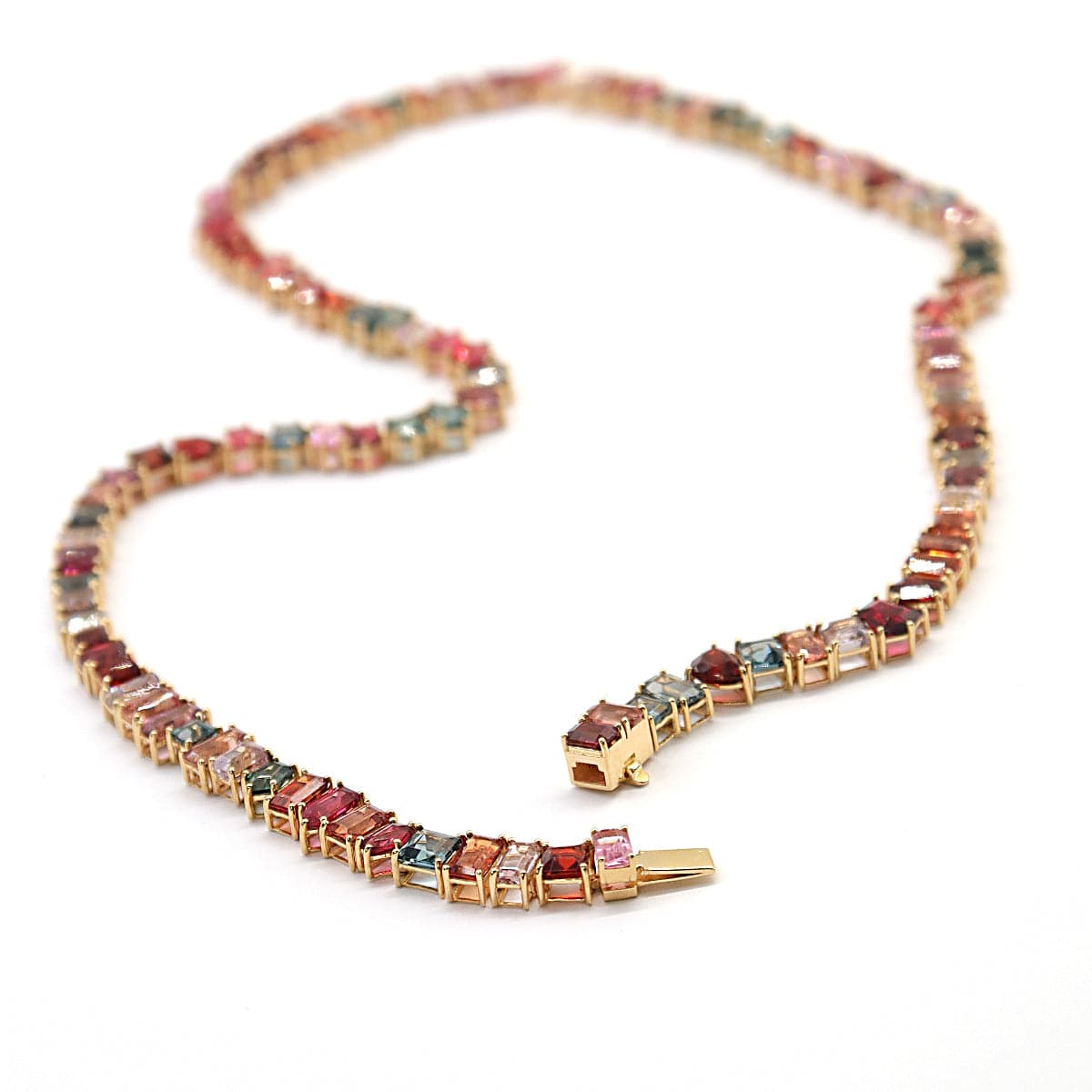 Luxury Promise RAINBOW MULTI SHAPE SPINEL TENNIS NECKLACE 17" AVCHK357