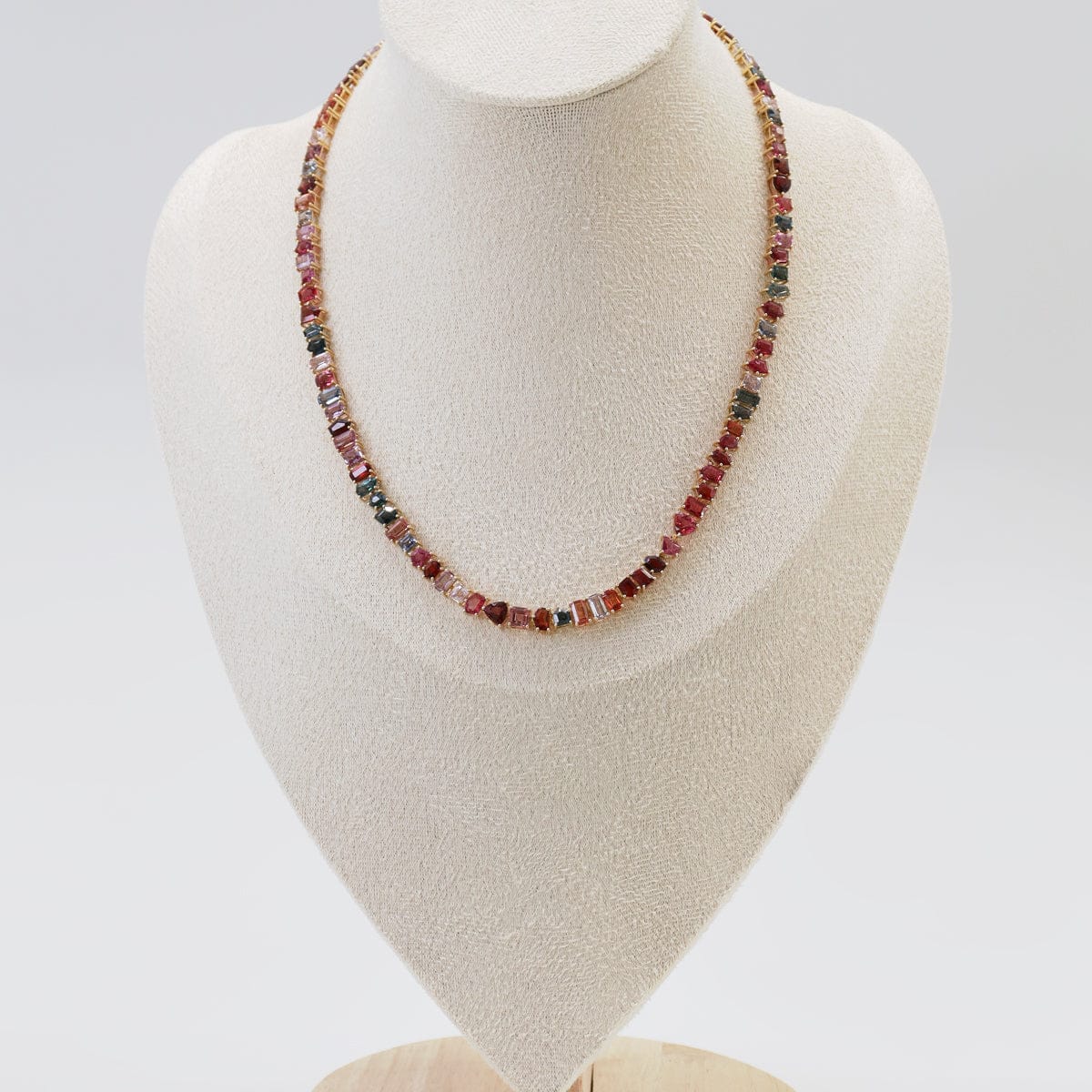 Luxury Promise RAINBOW MULTI SHAPE SPINEL TENNIS NECKLACE 17" AVCHK357