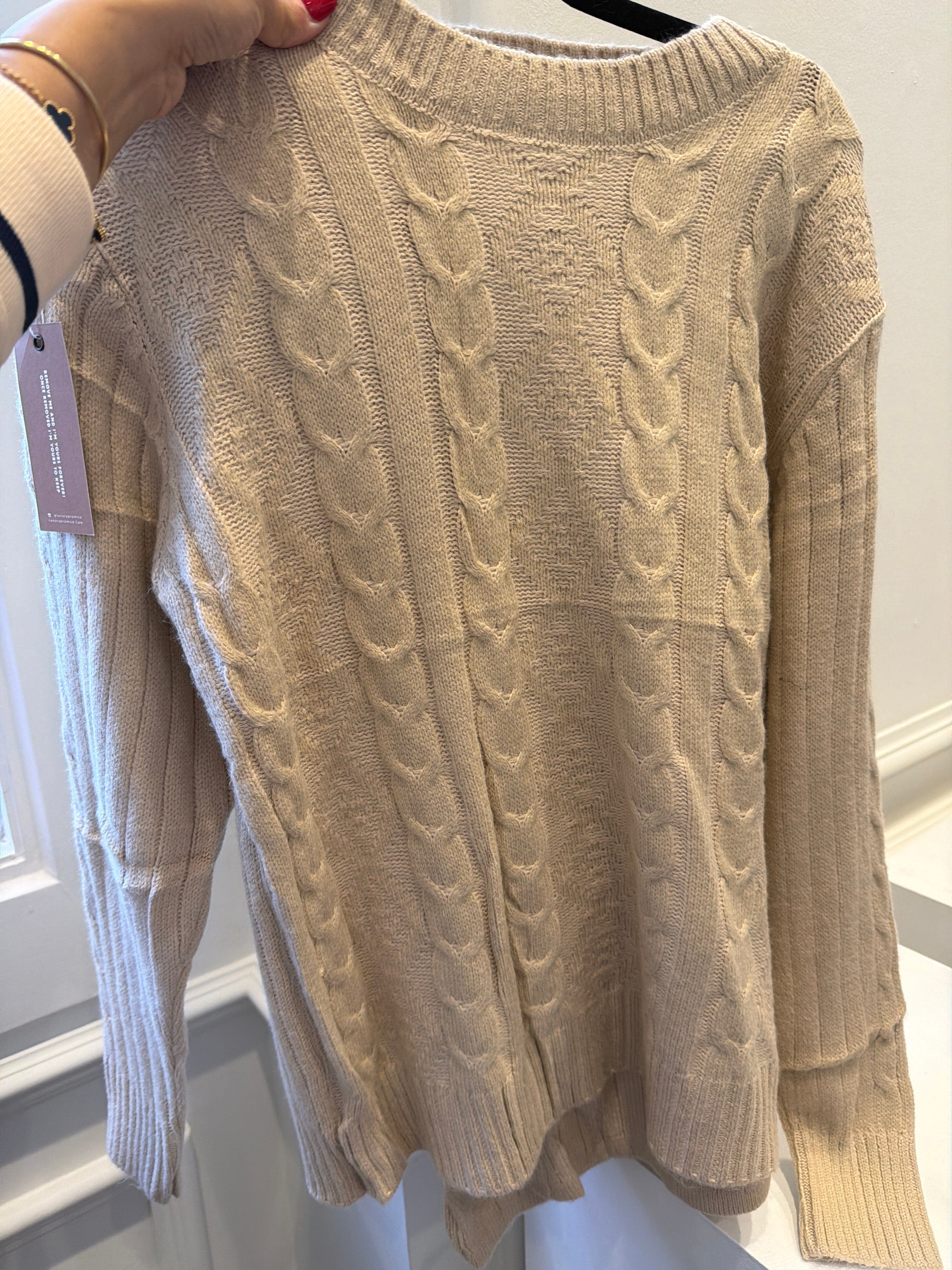 Luxury Promise 2346 ONE SIZE BEIGE CABLE KNIT TWO PIECE CO ORD  AKC0243