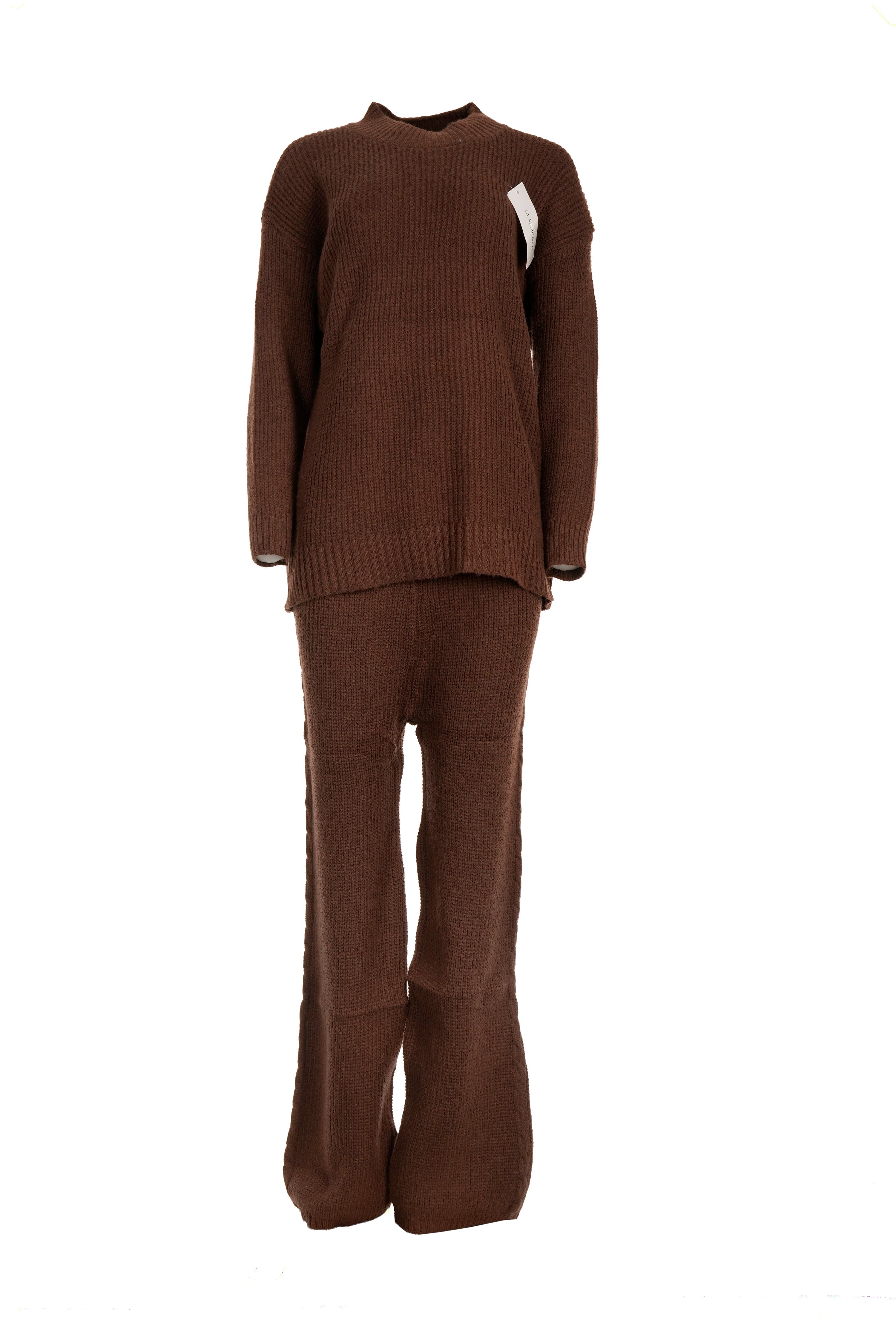 Luxury Promise 2346 ONE SIZE CHOCOLATE CABLE KNIT TWO PIECE CO ORD  AKC0247