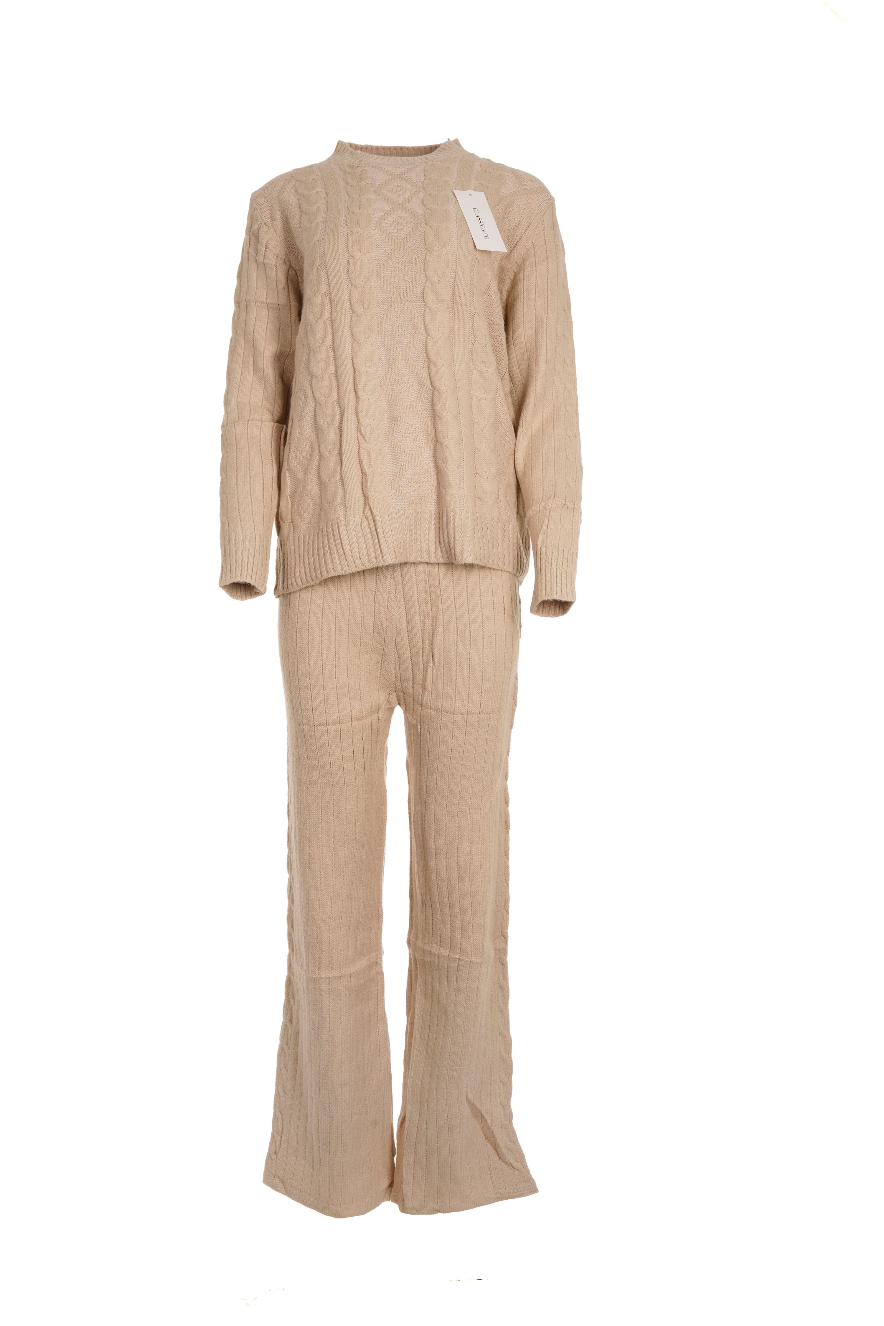 Luxury Promise 2346 ONE SIZE SAND CABLE KNIT TWO PIECE CO ORD  AKC0246