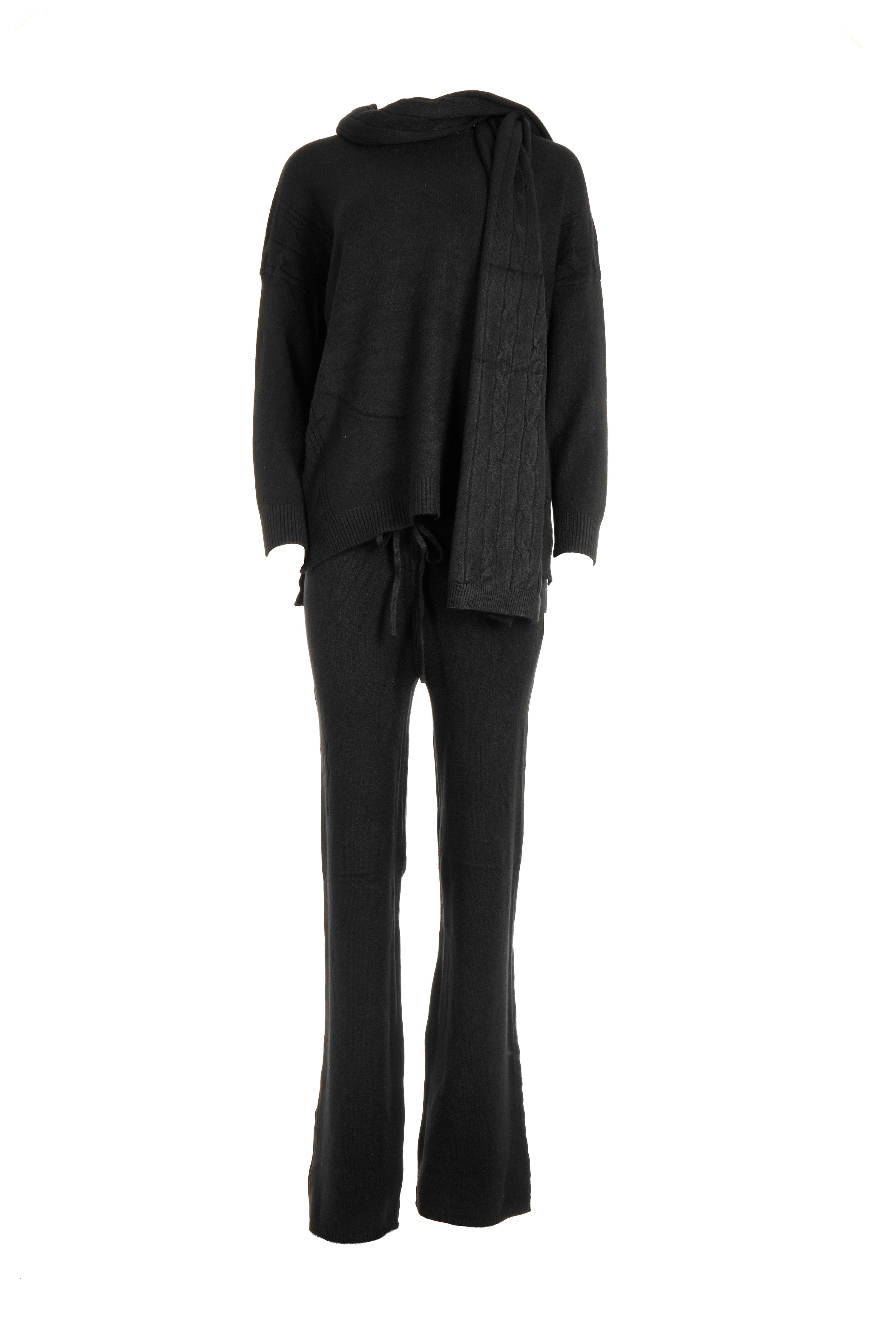 Luxury Promise A117A BLACK M/L CABLE KNIT SCARF 3 PIECE SET  AKC0294