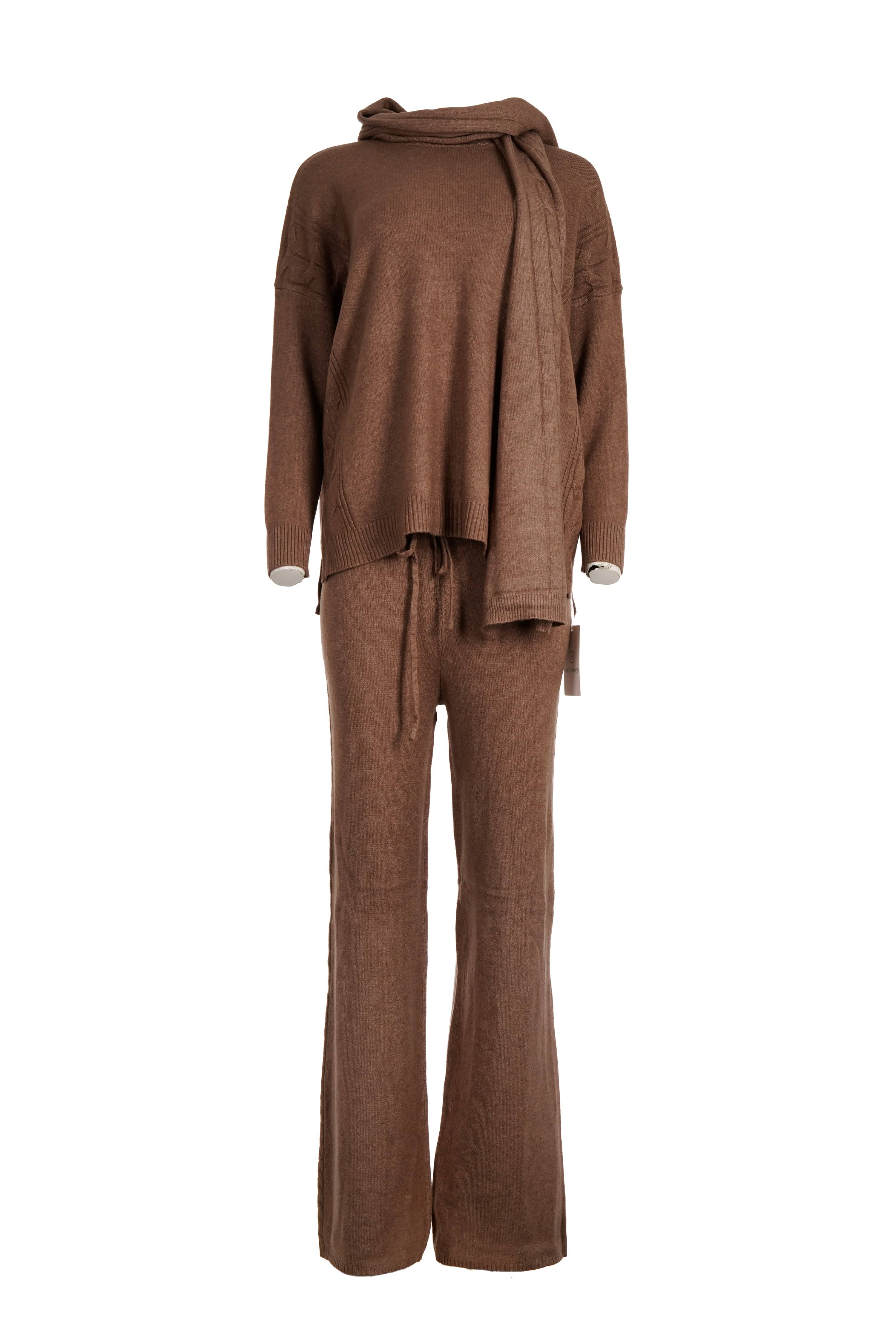 Luxury Promise A117A CHOCOLATE ML CABLE KNIT SCARF 3 PIECE SET  AKC0298