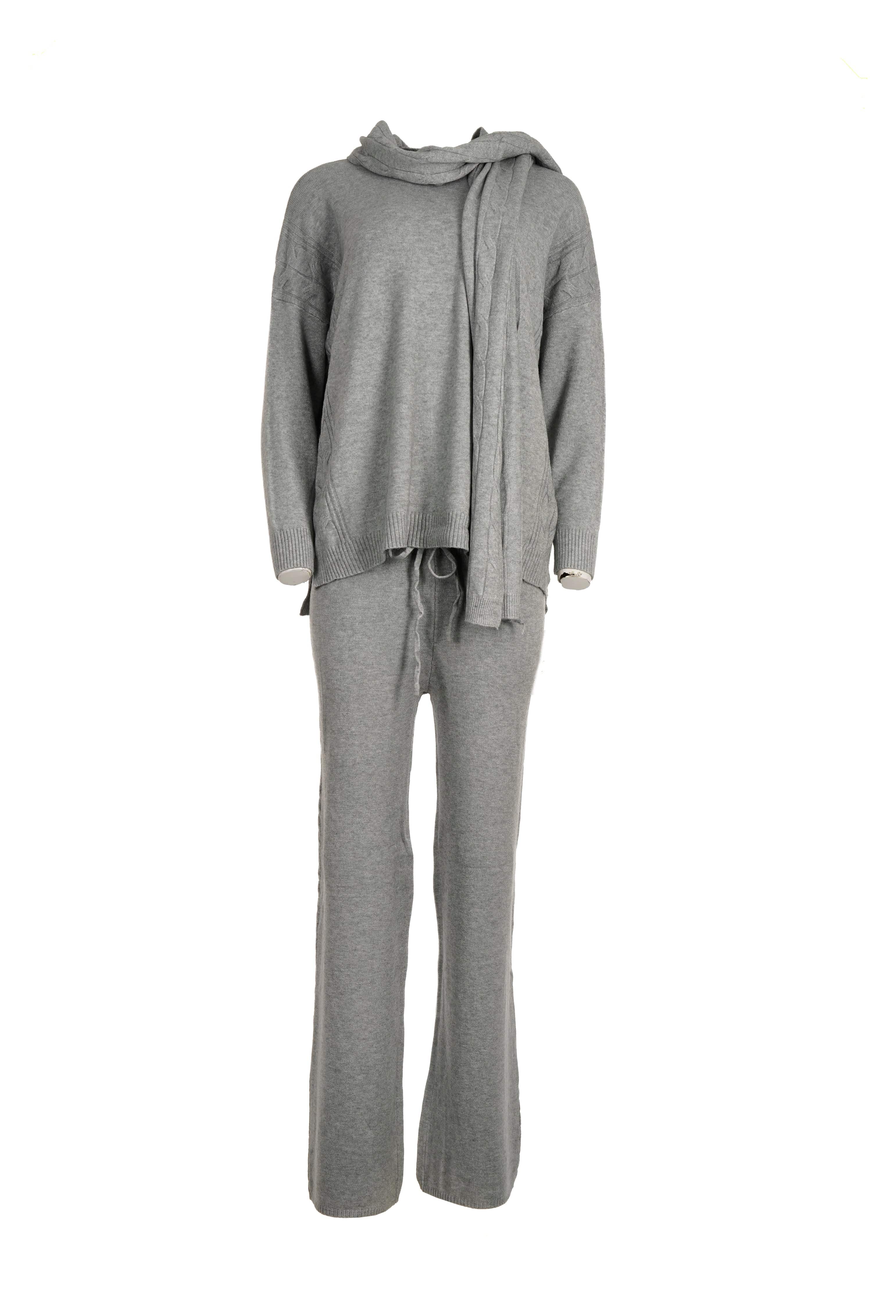 Luxury Promise A117A GREY M/L CABLE KNIT SCARF 3 PIECE SET  AKC0300