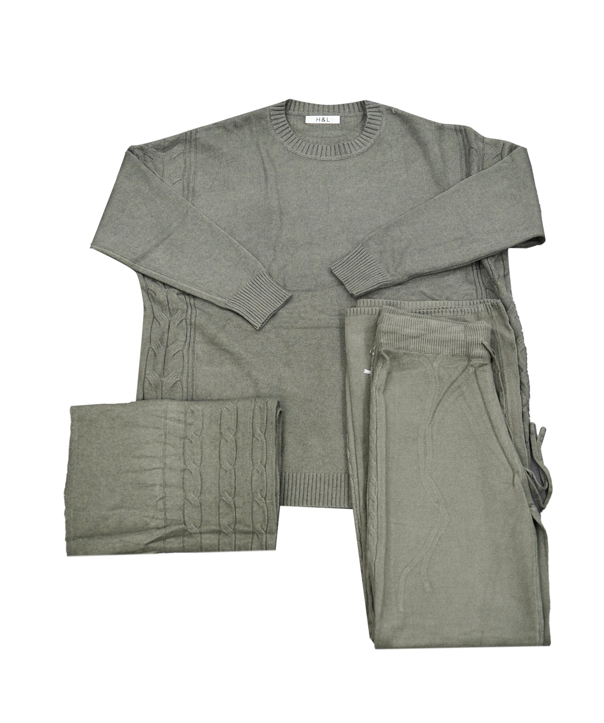 Luxury Promise A117A (Sage) - XL 3 Piece Cashmere Braided Scarf Set  AKC0218