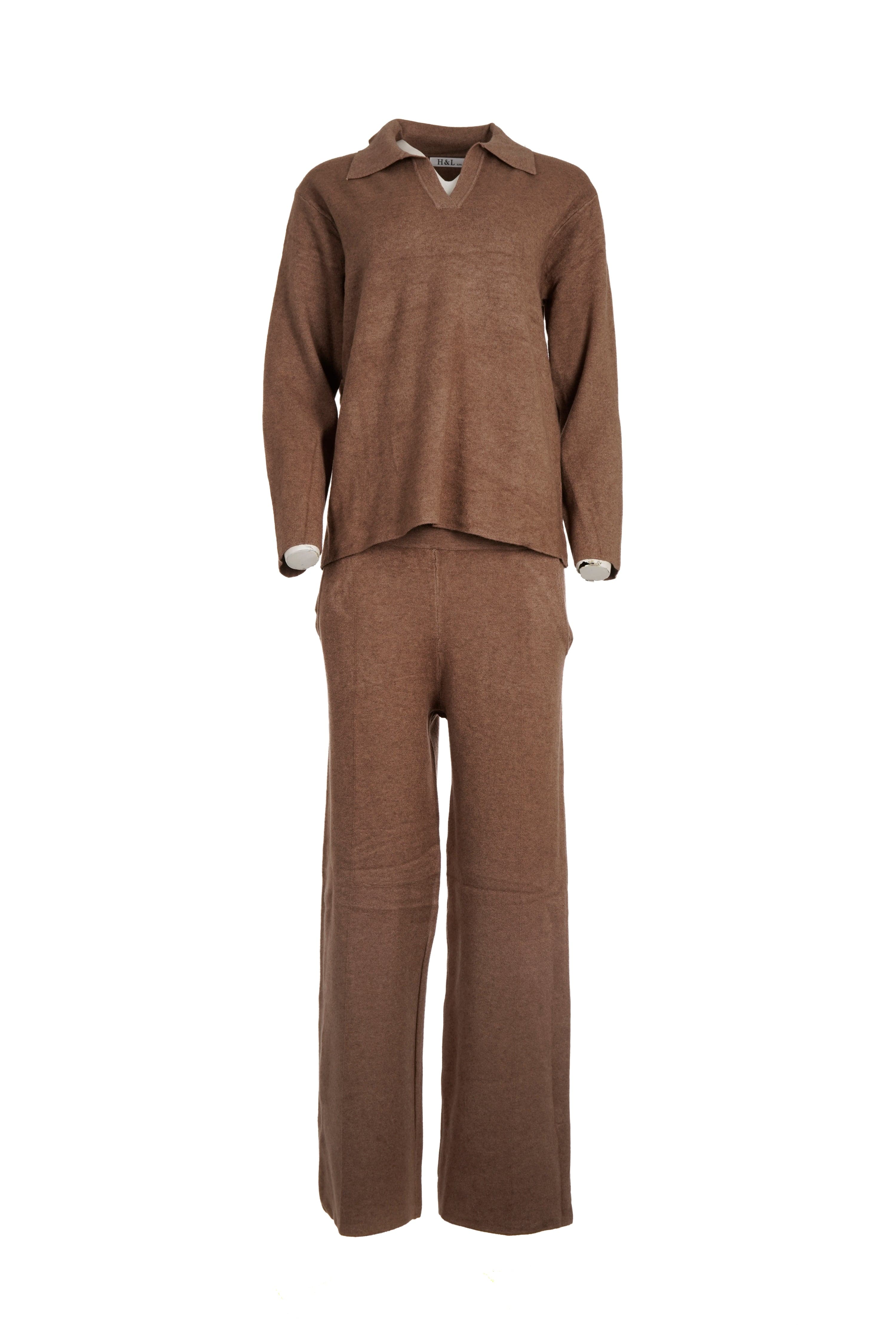Luxury Promise A17A XL CHOCOLATE PLAIN V NECK CASHMERE BLEND SET  AKC0286