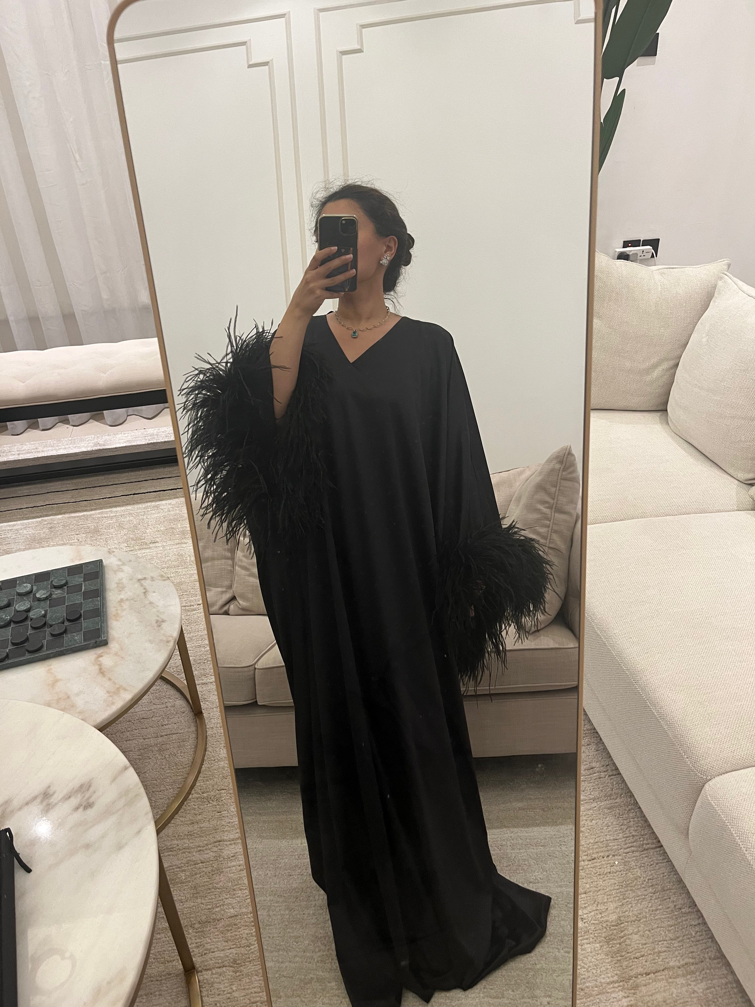 Luxury Promise After Midnight V neck kaftan feather black TP0304