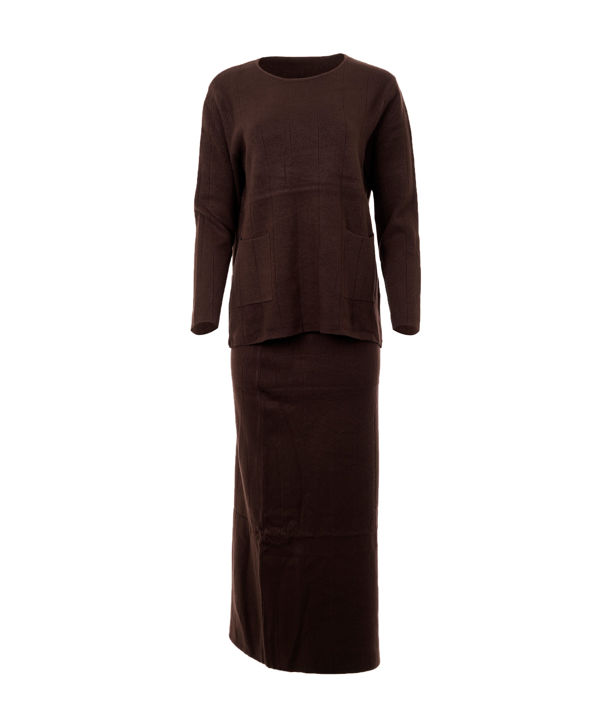 Luxury Promise Ashley Coffee Crewneck Maxi Skirt Set M DBXL0142