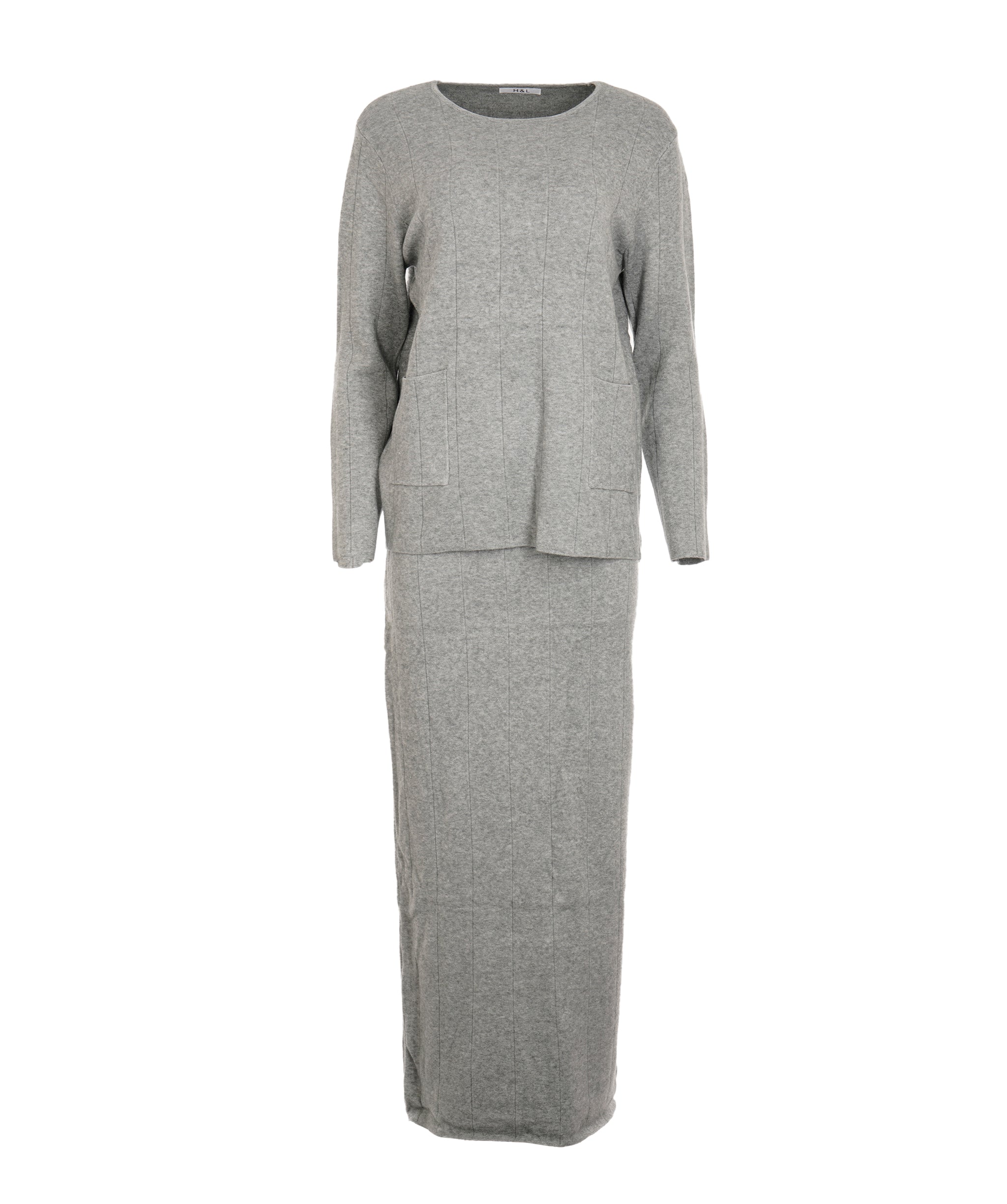 Luxury Promise Ashley Light Grey Crewneck Maxi Skirt Set M DBXL0138
