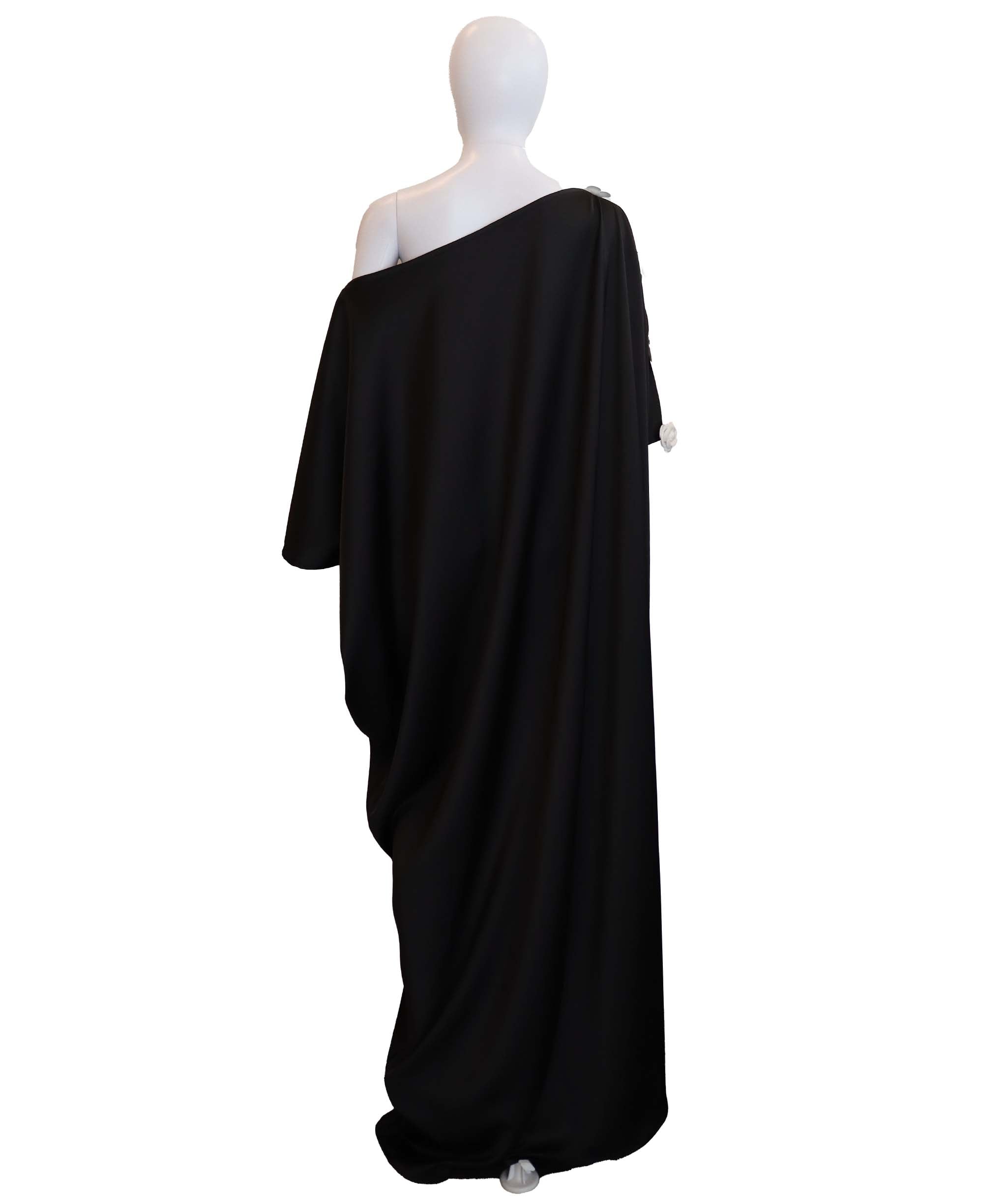 Luxury Promise Black kaftan with white flowers TP021