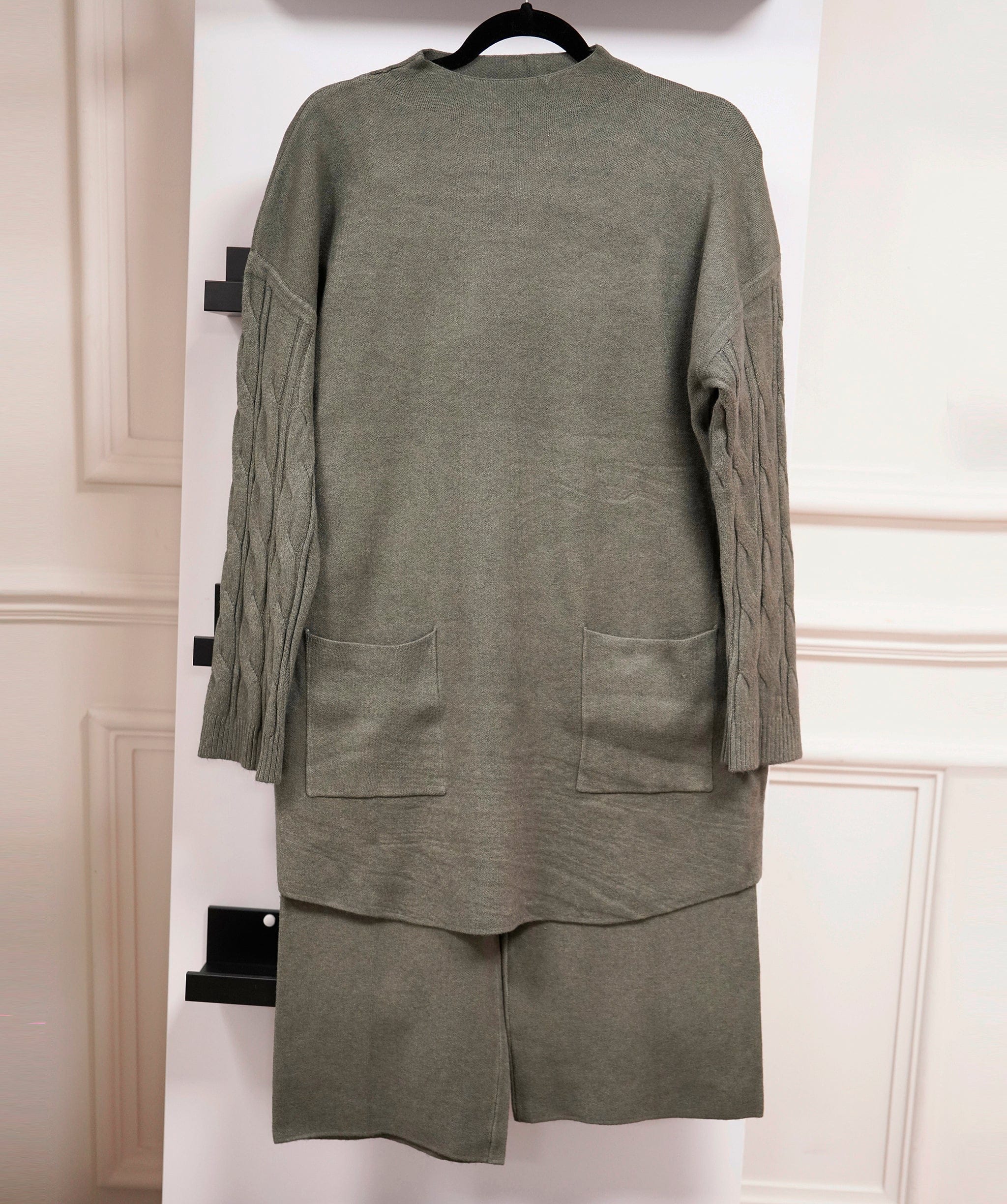 Luxury Promise Cable Sage Green Knit Grey Loungeset XL AKC0060