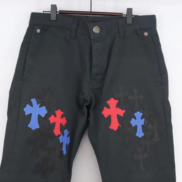 Luxury Promise Chrome Hearts Cemetery Cross Patch Chinos Pants Cotton Black Auth 138519M 138519M