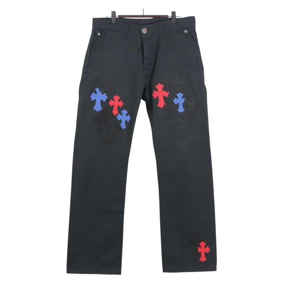 Luxury Promise Chrome Hearts Cemetery Cross Patch Chinos Pants Cotton Black Auth 138519M 138519M