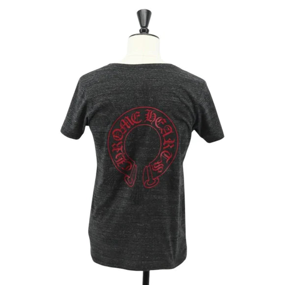 Luxury Promise Chrome Hearts Horseshoe V neck Short sleeved T-shirt Polyester Gray Auth 140403M 140403M